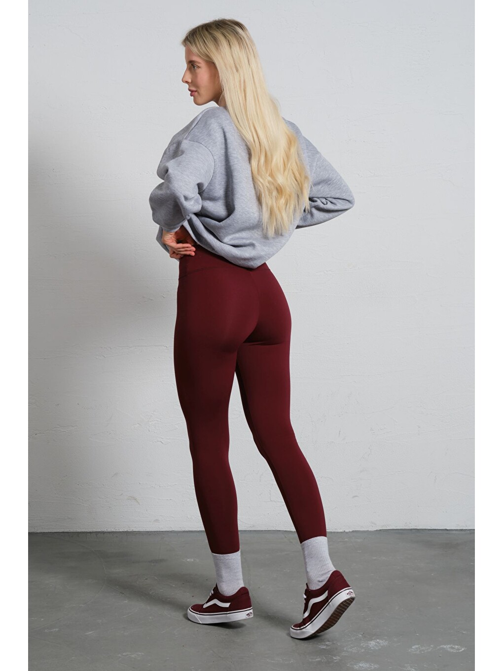 Bordo Ekstra Yüksek Bel Toparlayıcı Karyoka Dikişli Kışlık içi Polar Push up Kadın Tayt @Simena-4