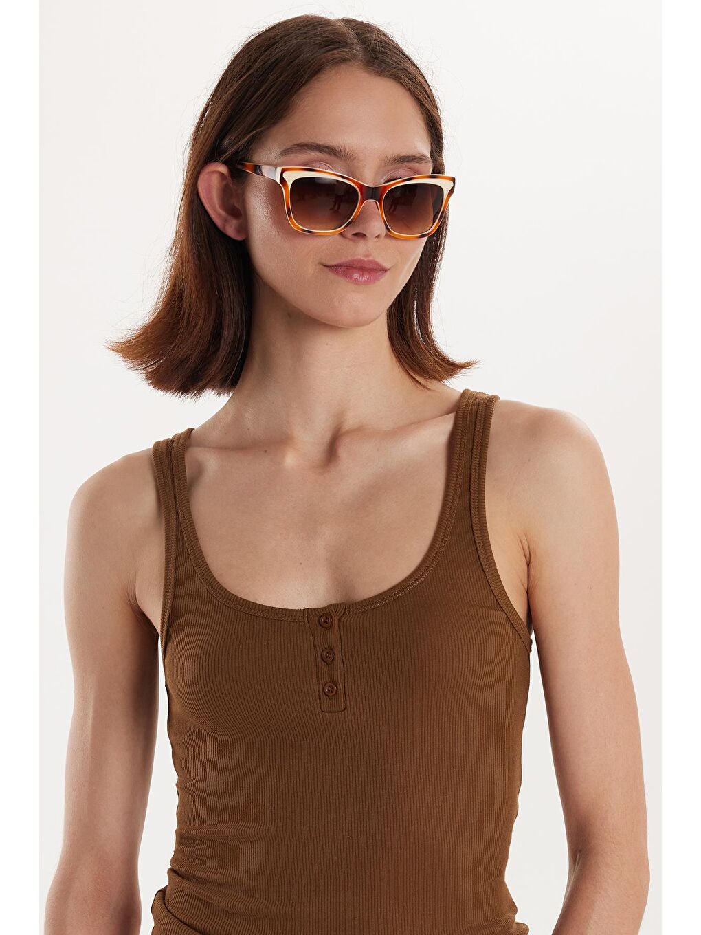 Sarı Kadın Modal Kumaş Standart Fit İnce Askılı U Yaka Düğmeli Body Atlet-1