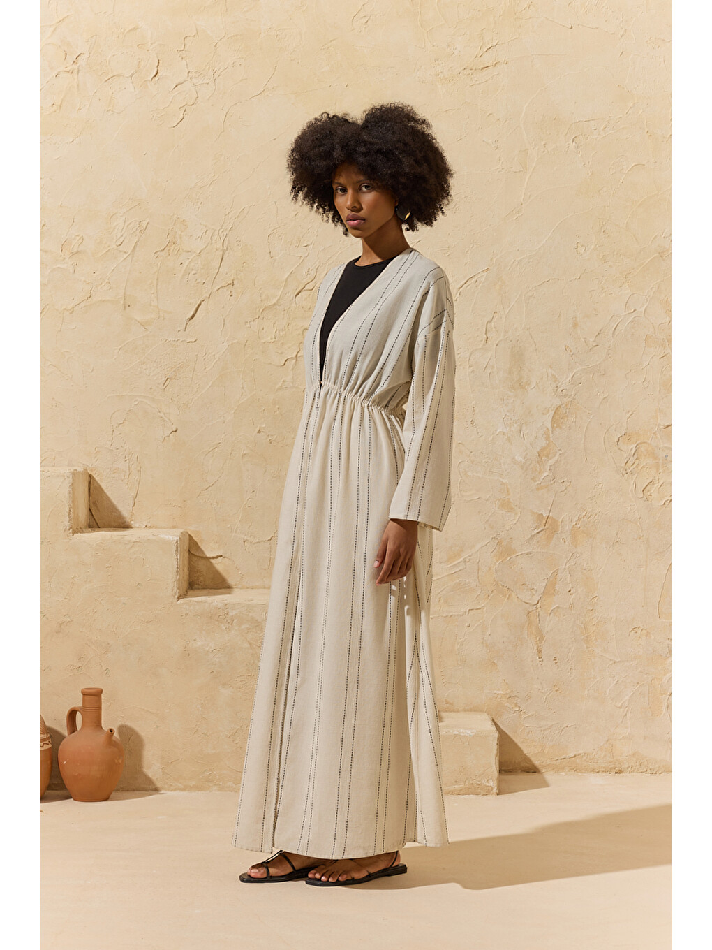 Siyah Renkli Çizgili Kimono-4