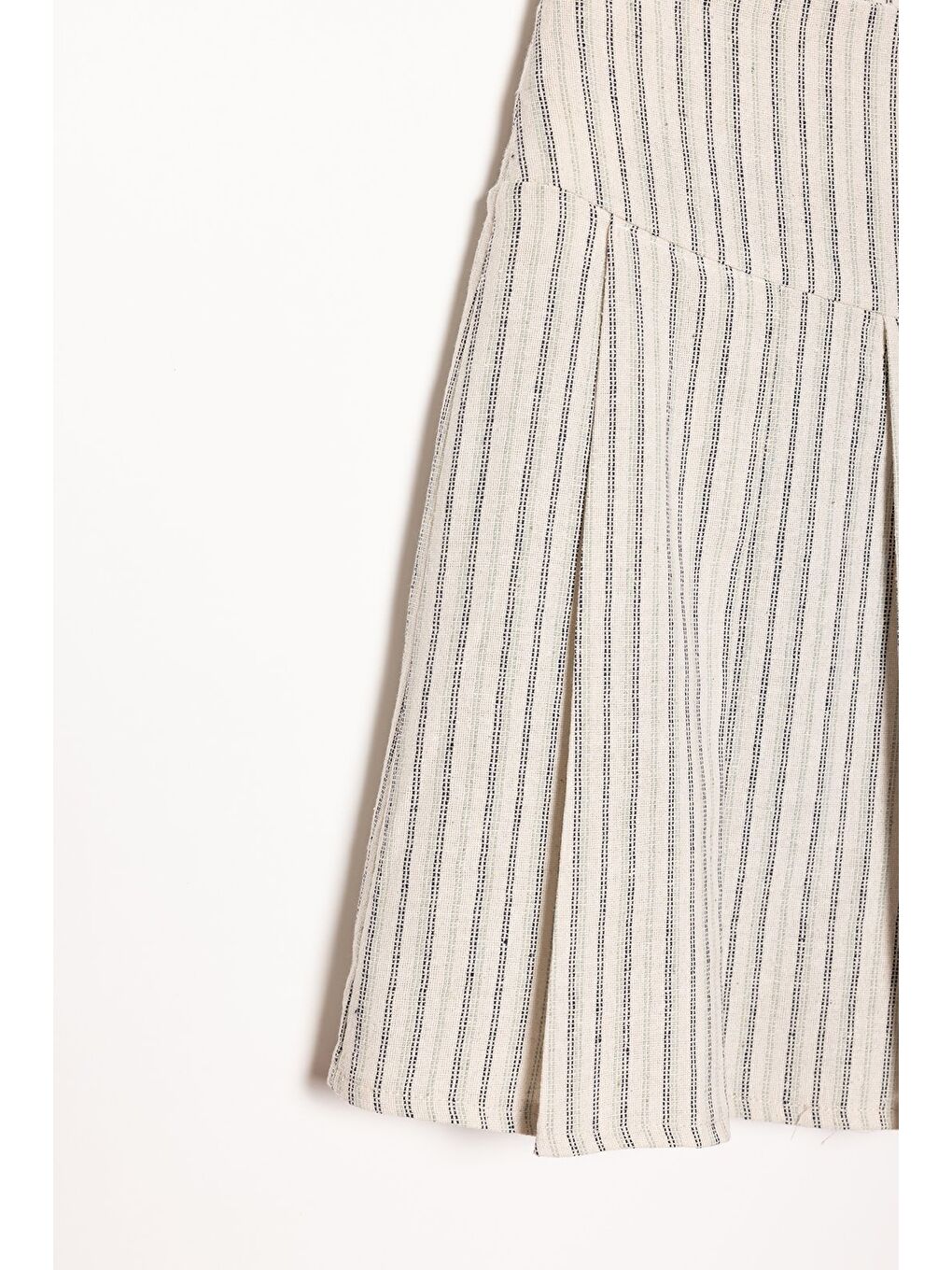 Ekru Kadın Çizgili A Kesim Normal Bel Pileli Dokuma Mini Etek-2