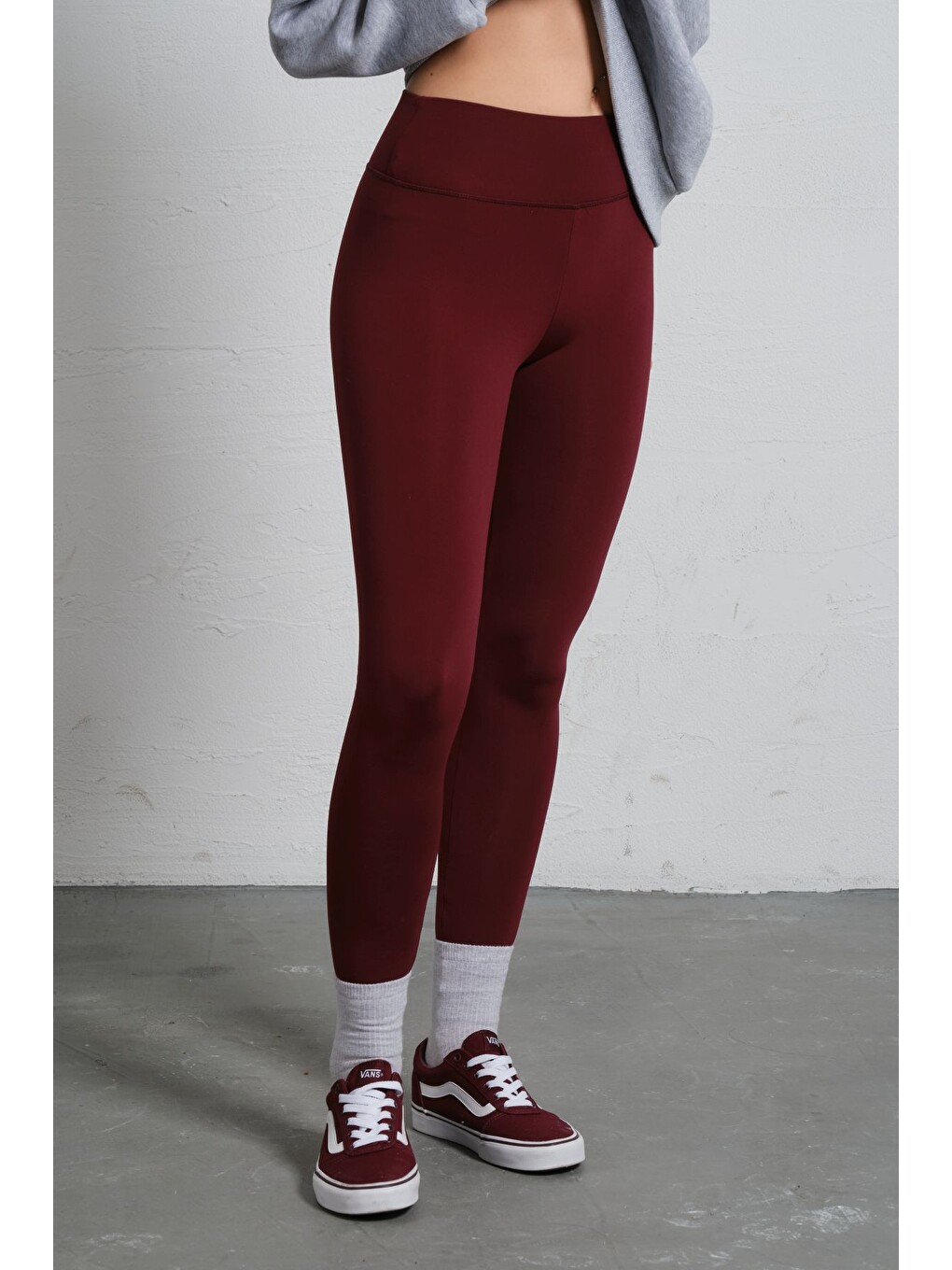 Bordo Ekstra Yüksek Bel Toparlayıcı Karyoka Dikişli Kışlık içi Polar Push up Kadın Tayt @Simena-6