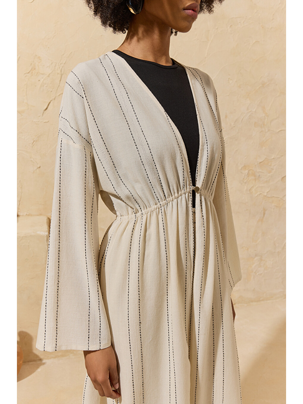 Siyah Renkli Çizgili Kimono-5