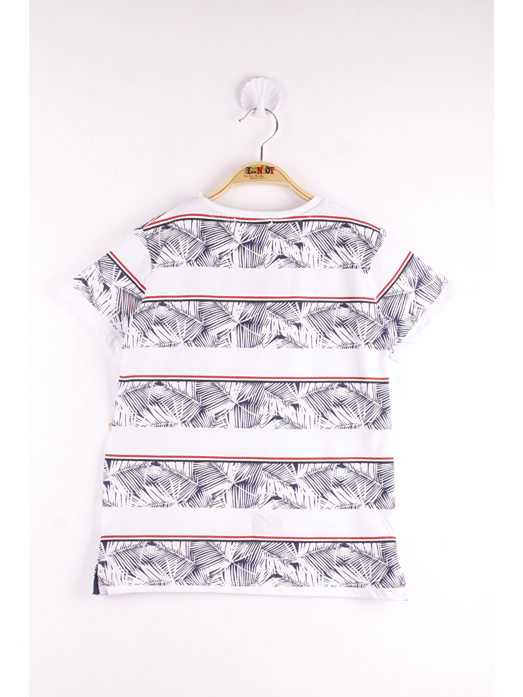 Beyaz Erkek Çocuk Yaprak Baskılı Tişört-1