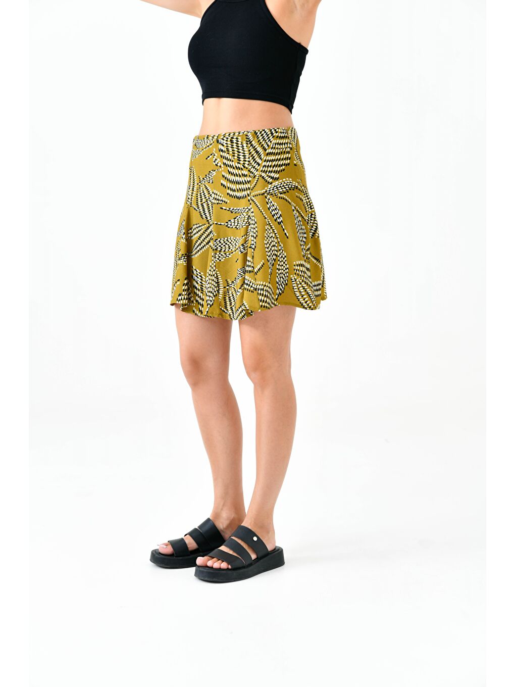 Açık Haki Godeli Mini Boy Dokuma Etek;-1