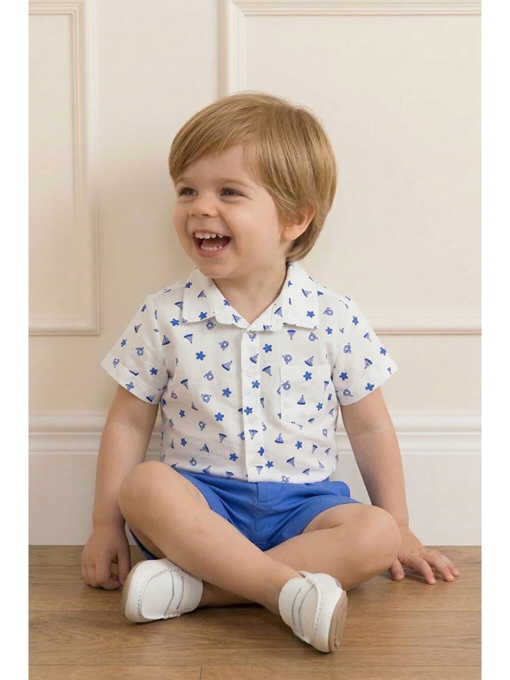 Erkek Bebek Cep Detaylı Gömlek  - Ekru-1