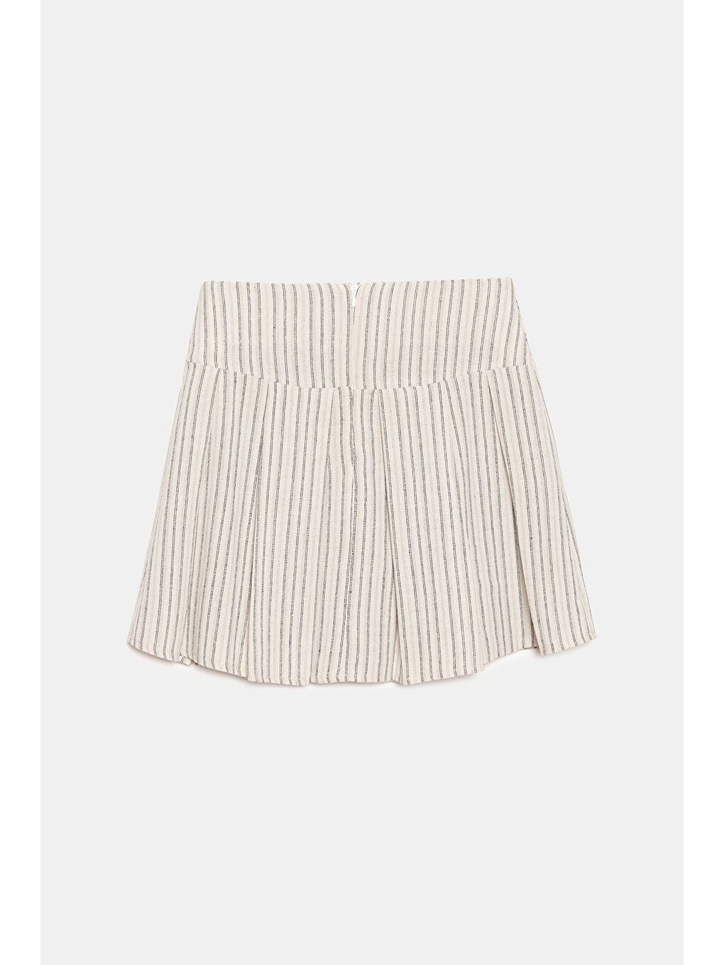 Ekru Kadın Çizgili A Kesim Normal Bel Pileli Dokuma Mini Etek-4