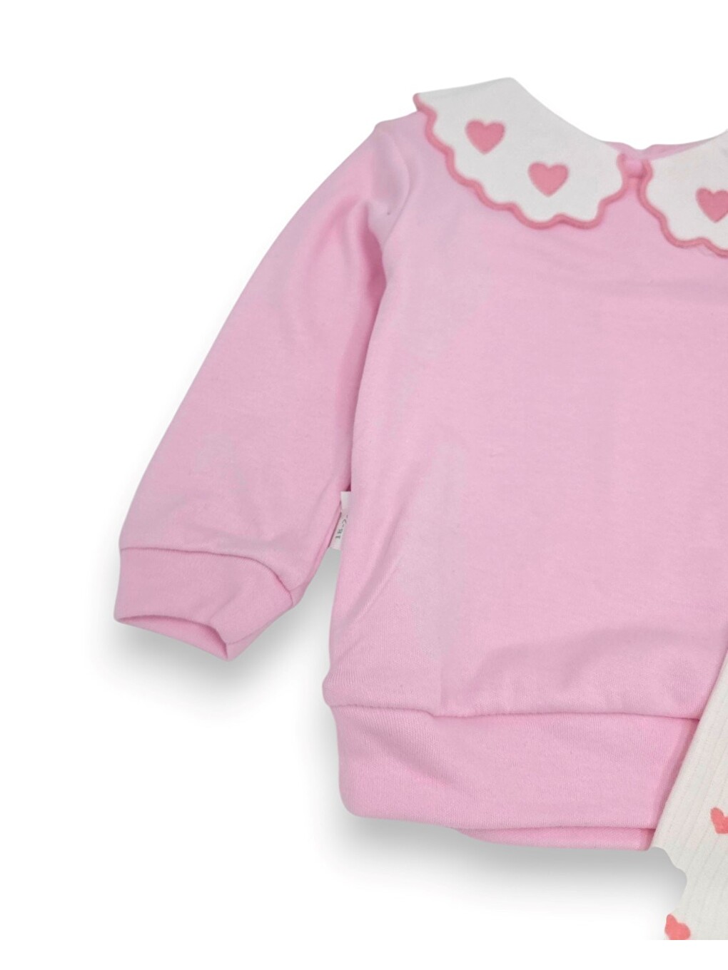 Pembe Kız Bebek Mevsimlik Kalp Baskılı Bebe Yakalı 9-12-18-24 Aylık Dar Kalıplı 2'li Alt Üst Bebek Takım-1