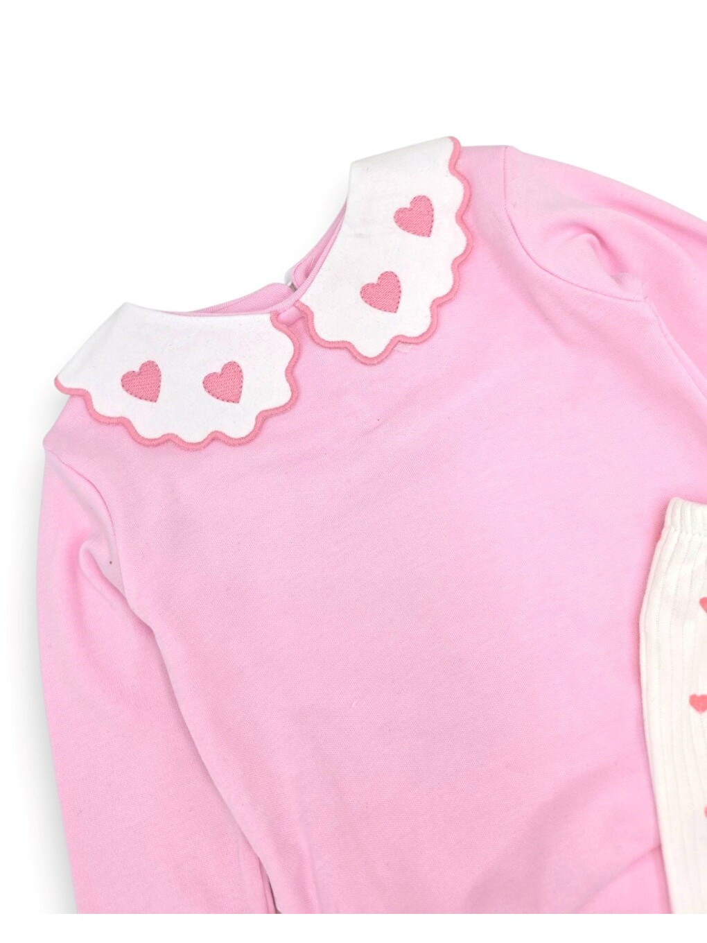 Pembe Kız Bebek Mevsimlik Kalp Baskılı Bebe Yakalı 9-12-18-24 Aylık Dar Kalıplı 2'li Alt Üst Bebek Takım-2