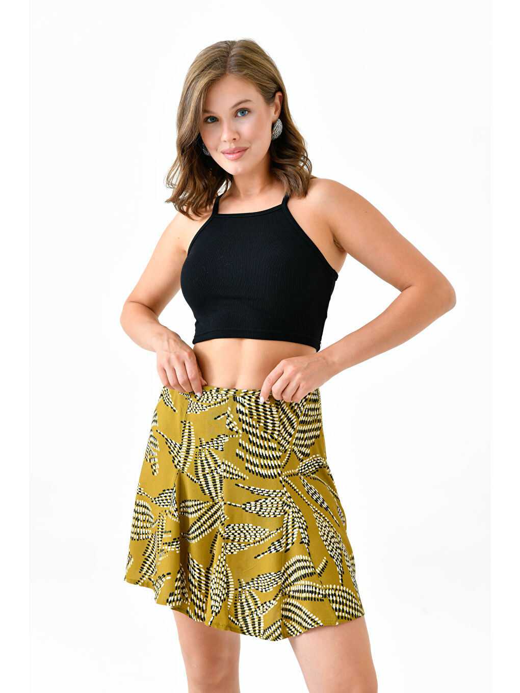 Açık Haki Godeli Mini Boy Dokuma Etek;-2