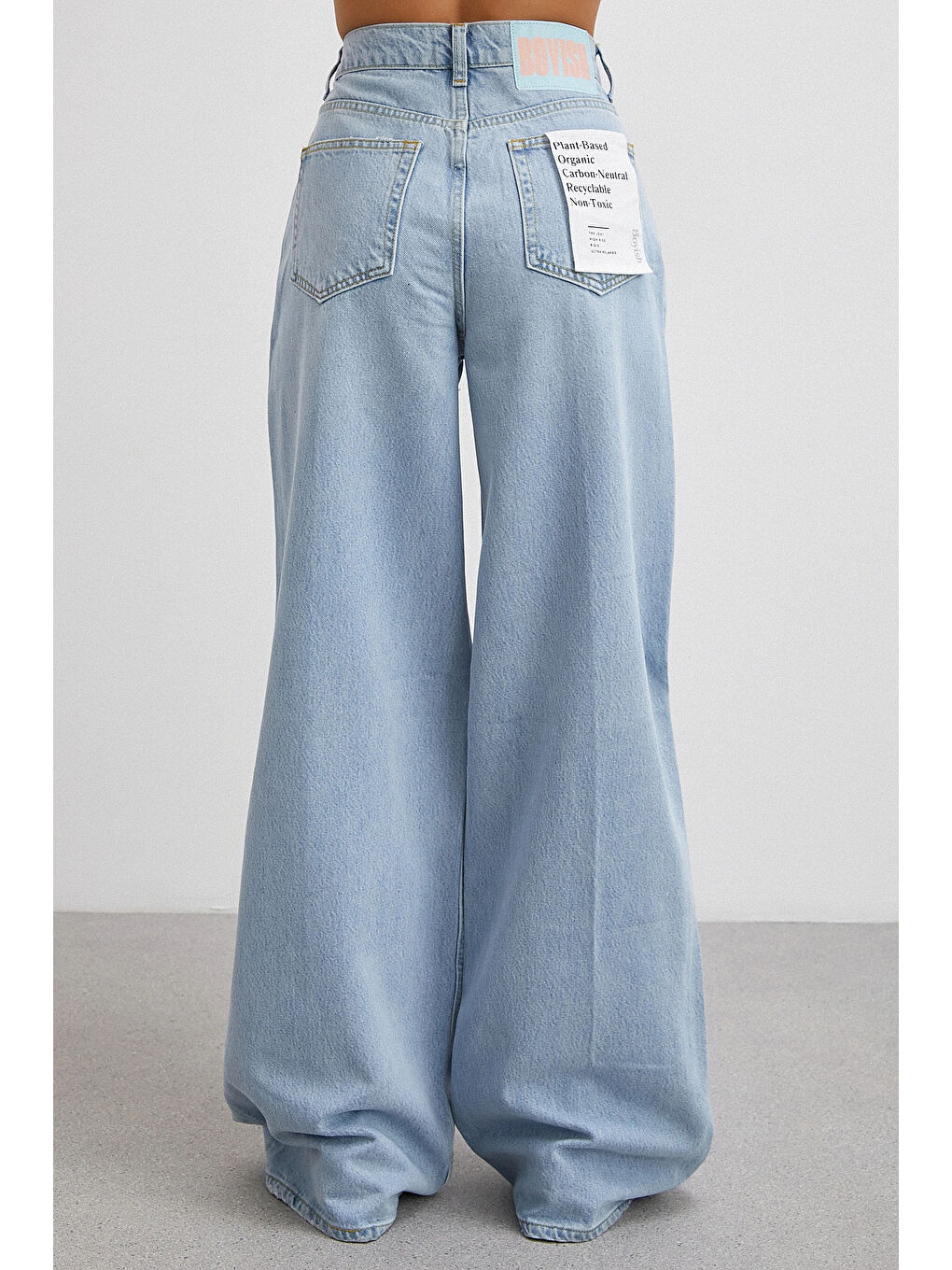 Yüksek Bel Geniş Paça Jean Buz Mavisi-5
