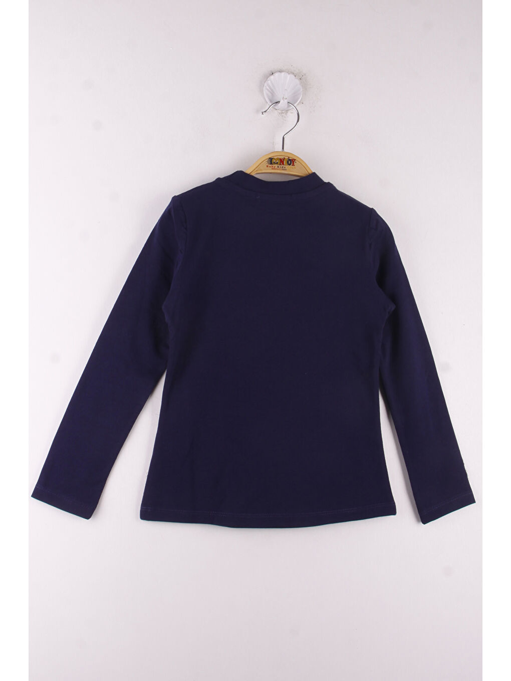 Lacivert Kız Çocuk Önü Çiçek Dantelli Okul Tişört-1