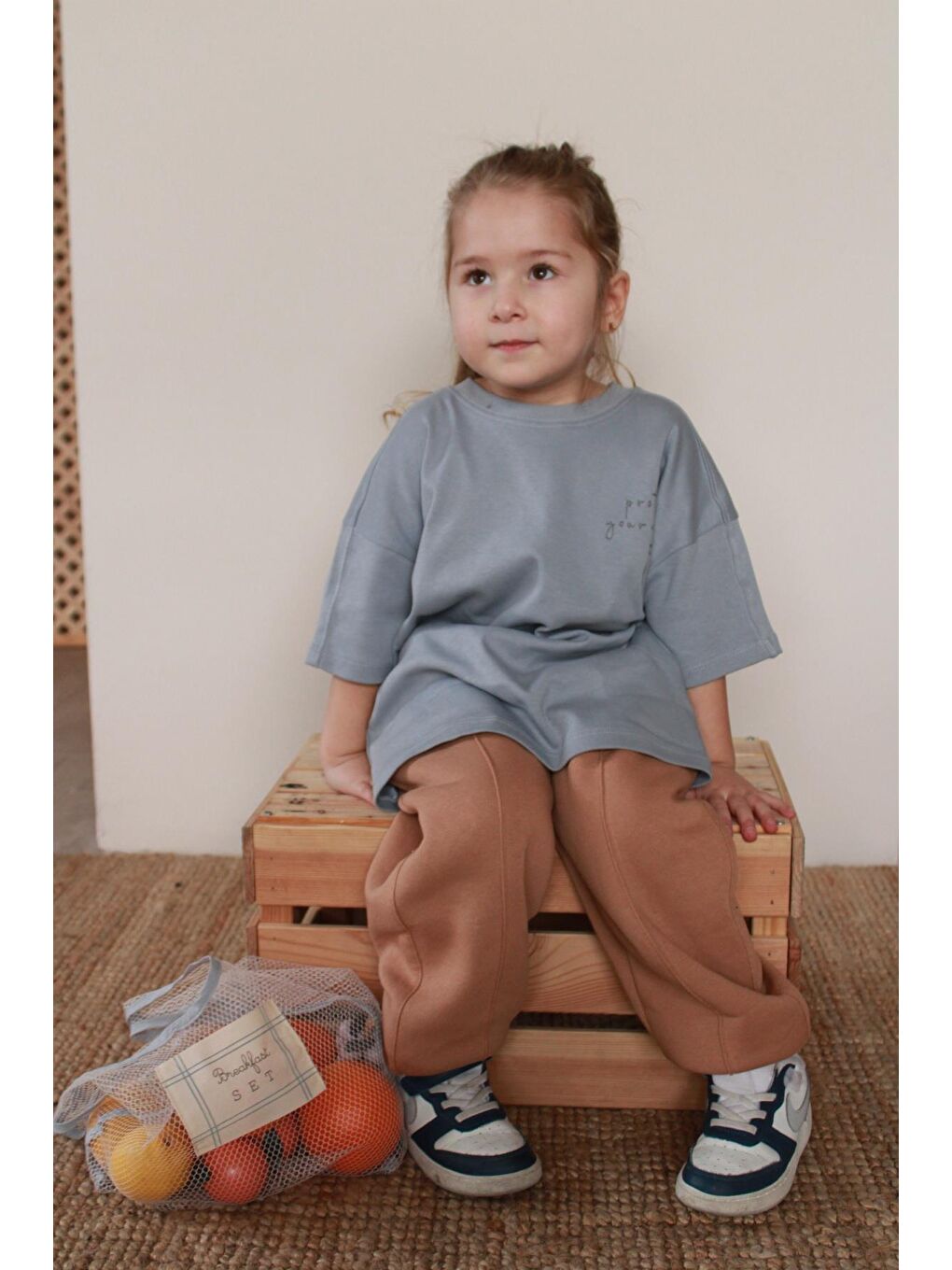 Açık Gri Nakışlı Oversize T-Shirt-2