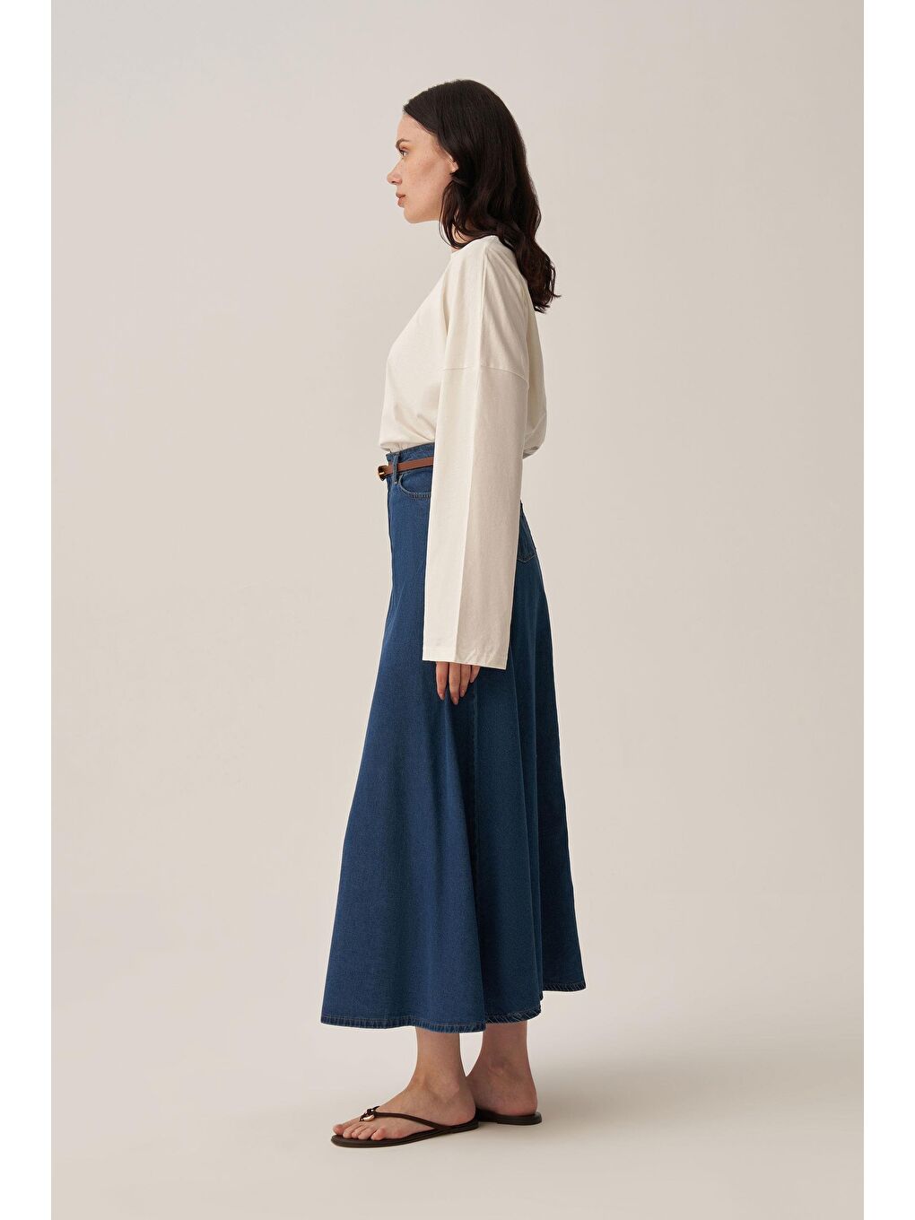 Koyu Mavi-5 Cep Kloş Denim Etek-2