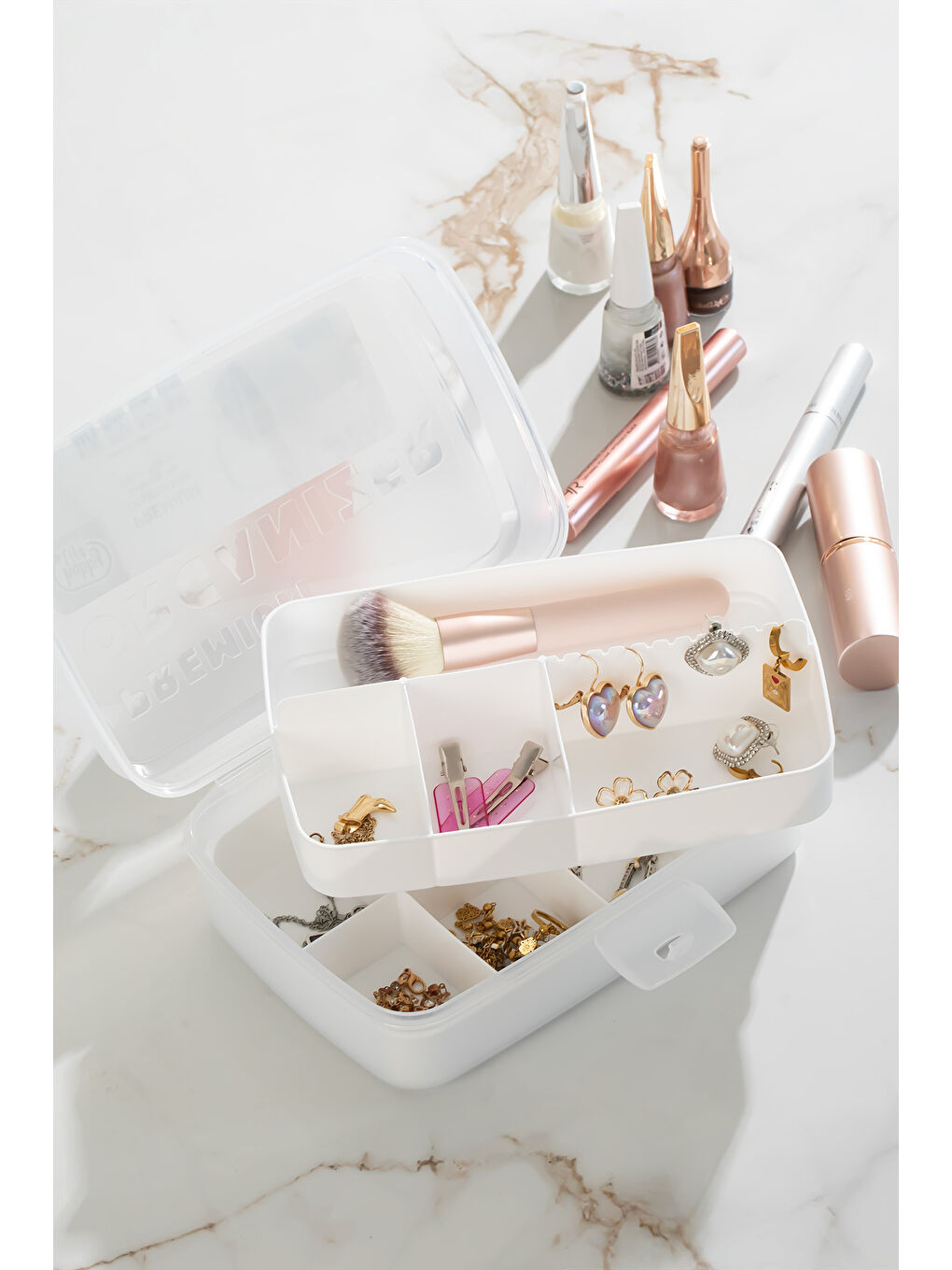 1192 Premium 12 Bölmeli Çok Amaçlı Organizer Saklama Kabı Beyaz-1