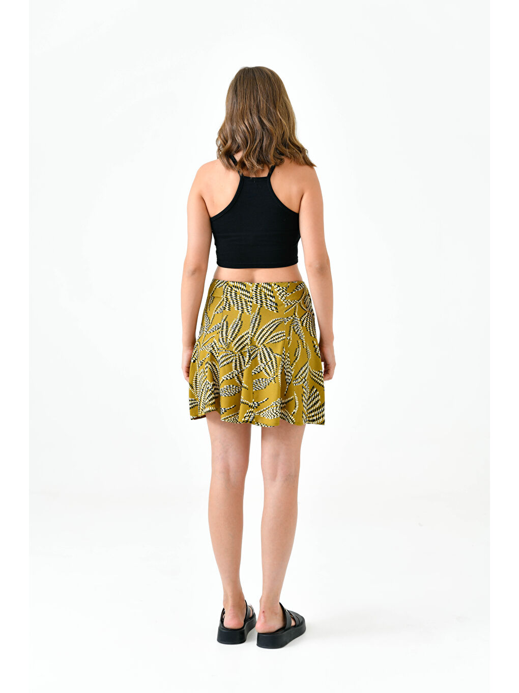 Açık Haki Godeli Mini Boy Dokuma Etek;-4