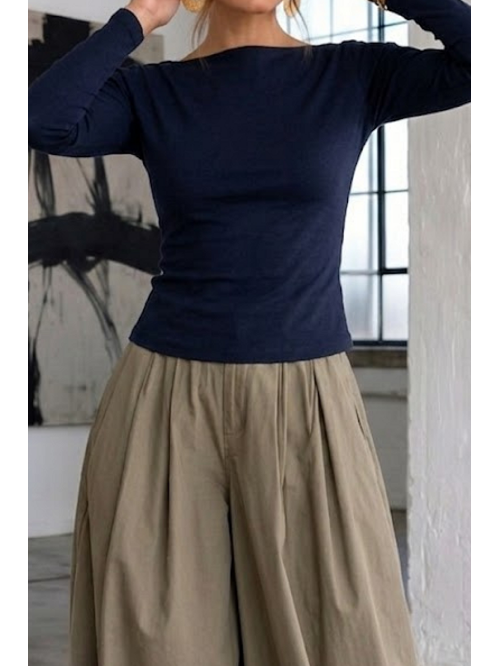Kadın Gabardin Pamuklu Casual Lacivert Bluz-5