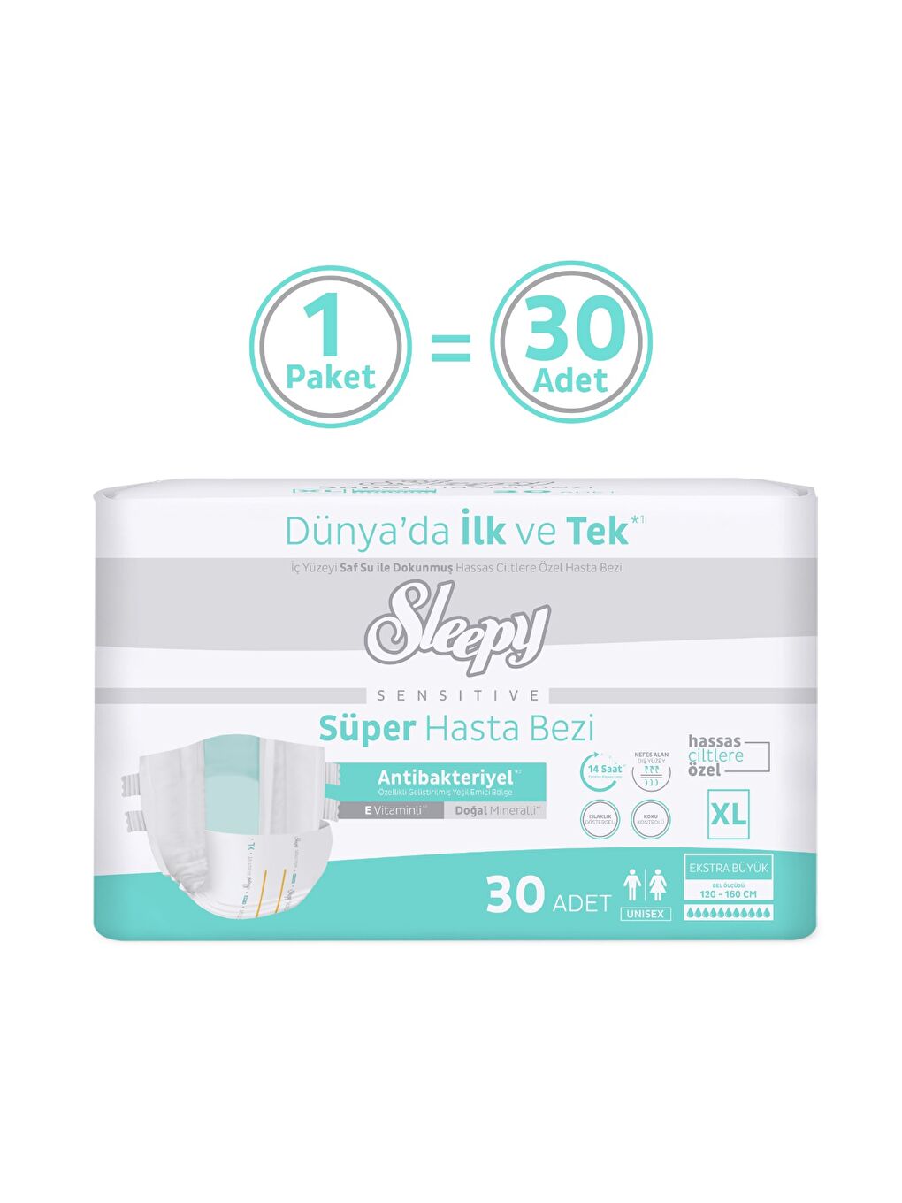 Sensitive Antibakteriyel Süper Yetişkin Hasta Bezi Xlarge 30 Adet-1