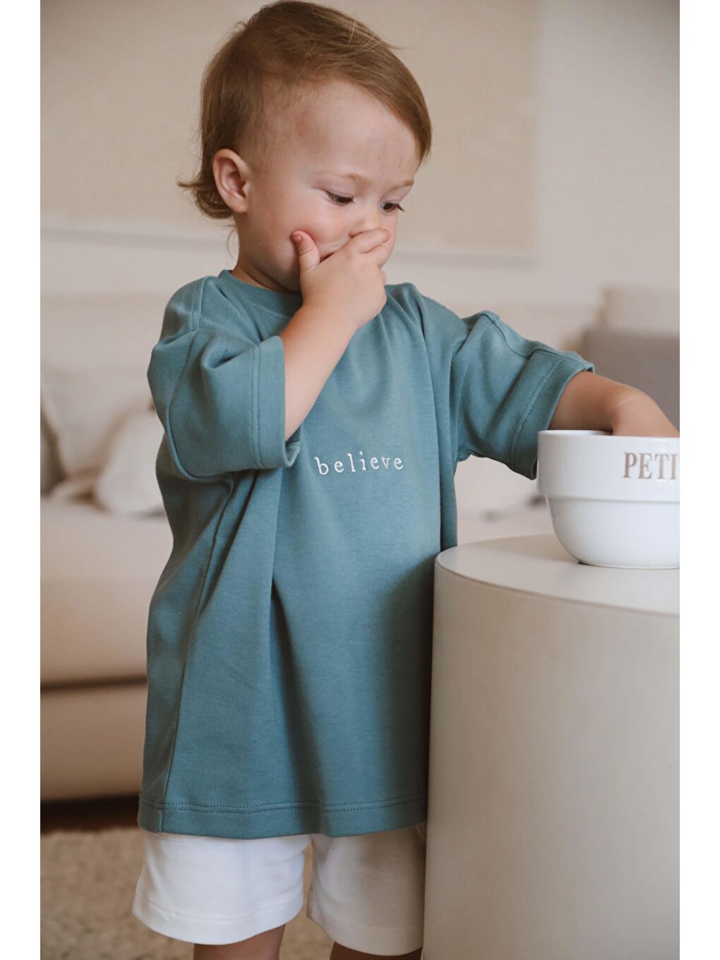 Yeşil Bisiklet Yaka Oversize T-Shirt Bebek - Çocuk-2