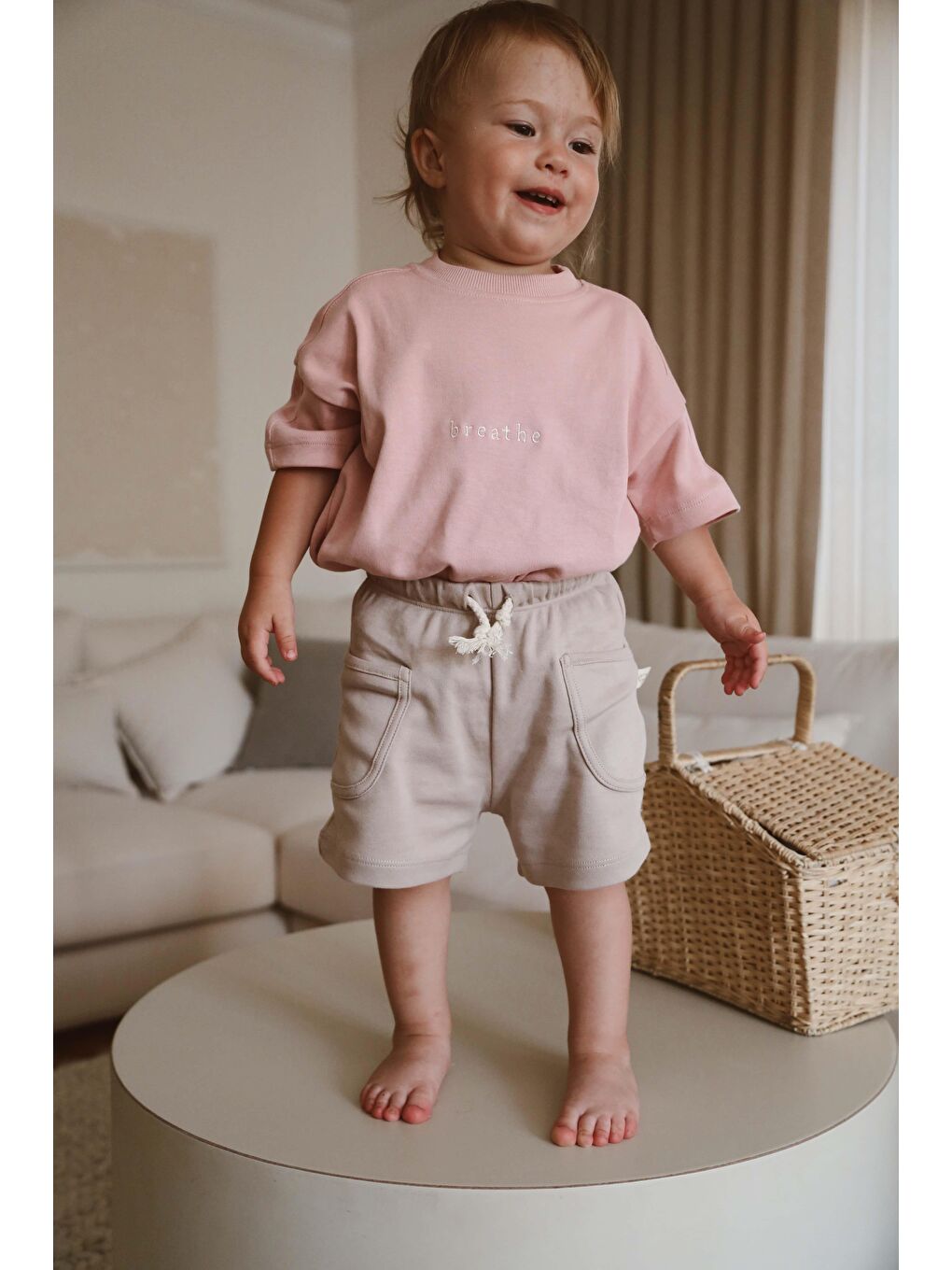 Bej Vizon Basic Cepli Çocuk Şort-4