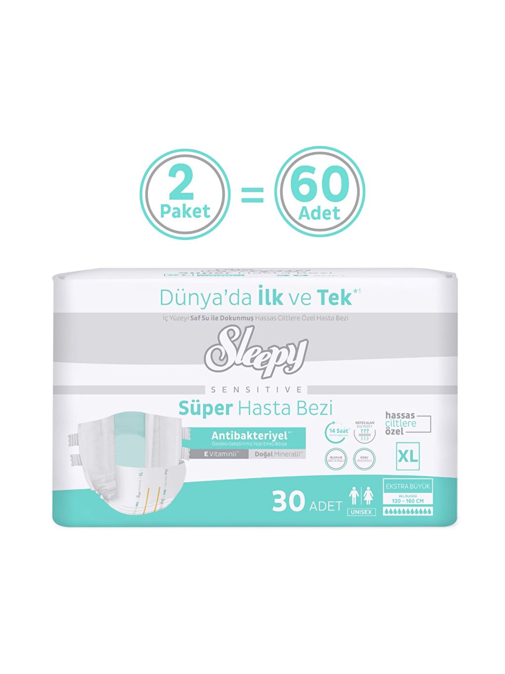 Sensitive Antibakteriyel Süper Yetişkin Hasta Bezi Xlarge 30x2 60 Adet-1