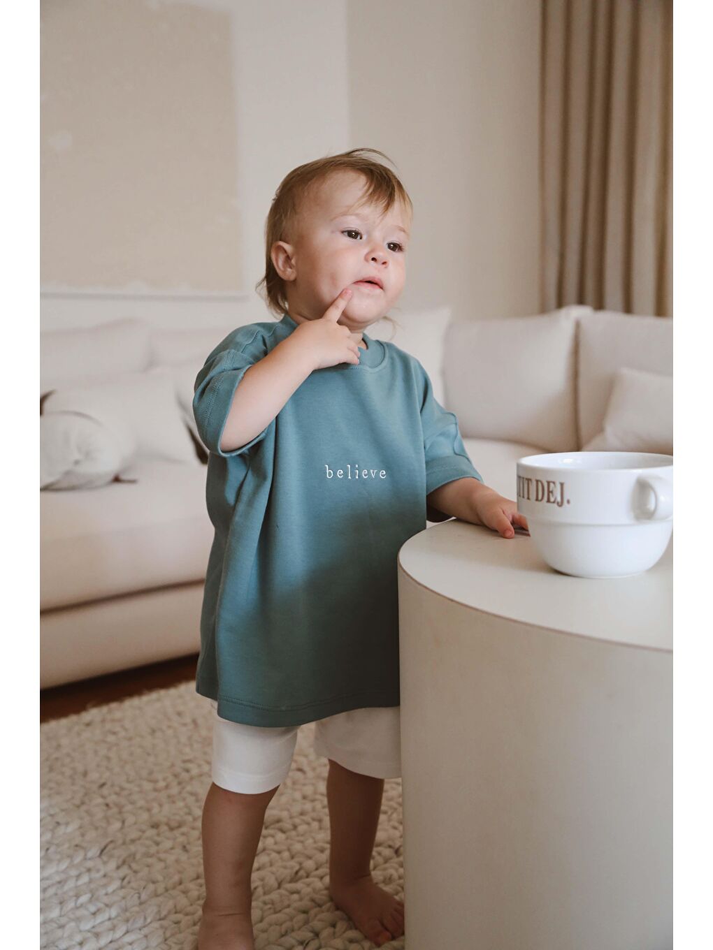 Yeşil Bisiklet Yaka Oversize T-Shirt Bebek - Çocuk-4