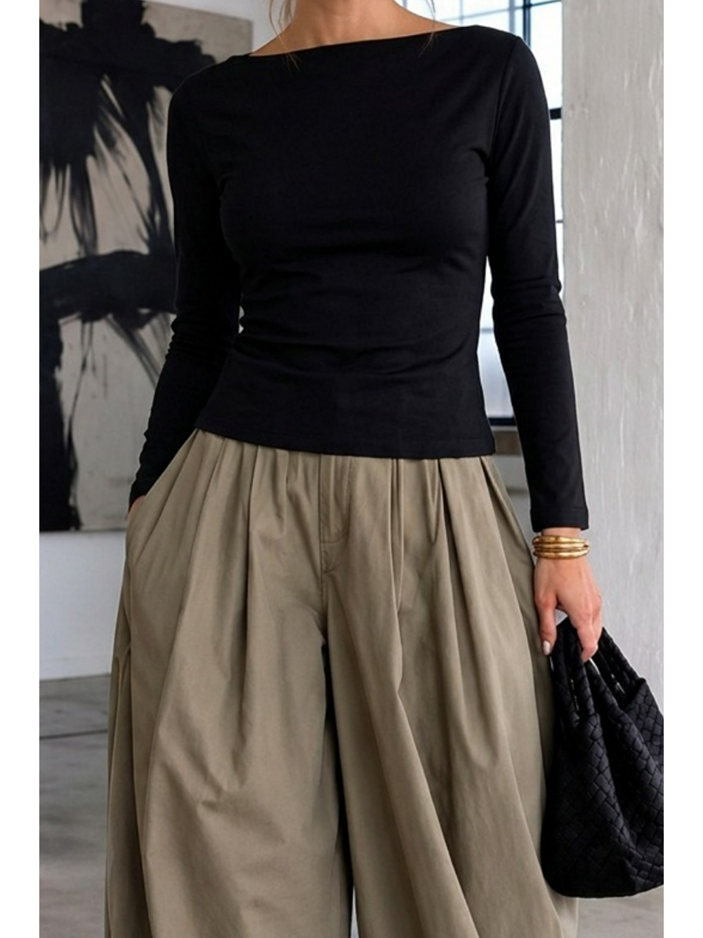 Kadın Gabardin Pamuklu Casual Siyah Bluz-4