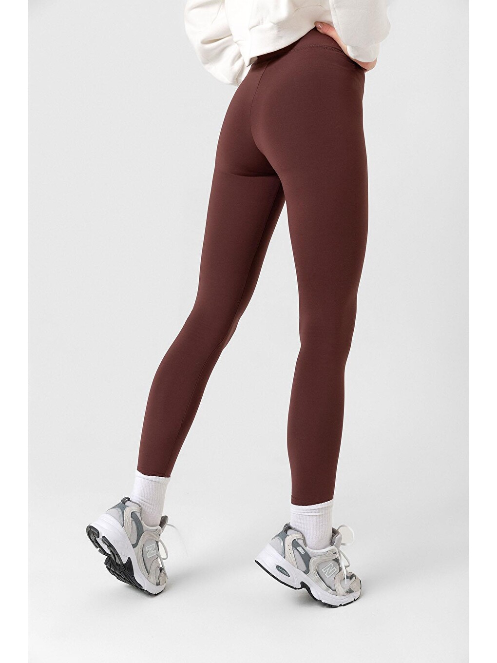 Kahverengi Ekstra Yüksek Bel Toparlayıcı Karyoka Dikişli Kışlık içi Polar Push up Kadın Tayt @Simena-4