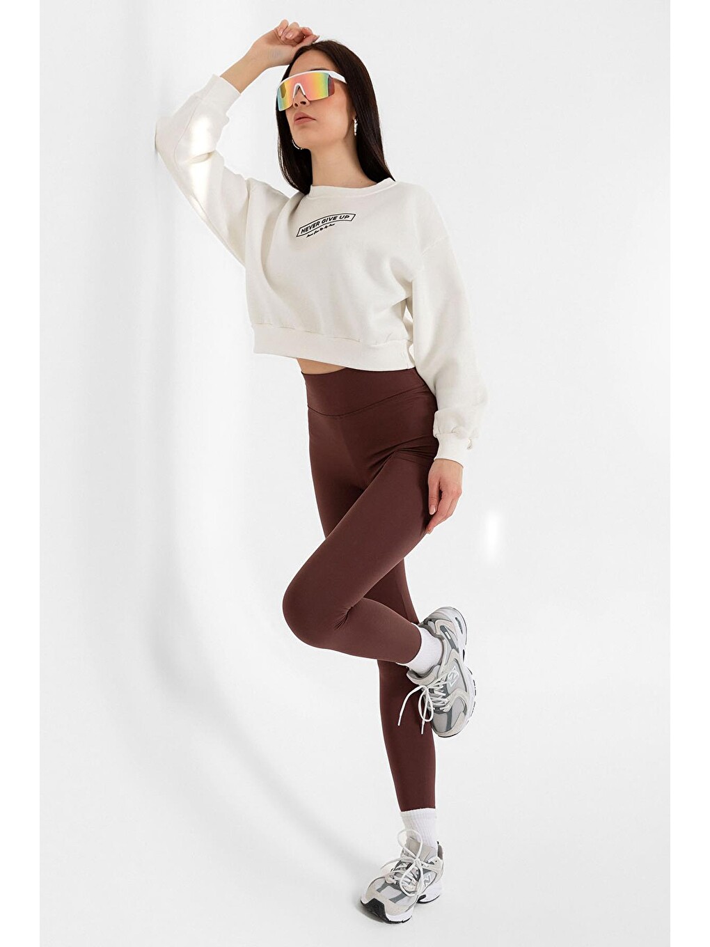 Kahverengi Ekstra Yüksek Bel Toparlayıcı Karyoka Dikişli Kışlık içi Polar Push up Kadın Tayt @Simena-5
