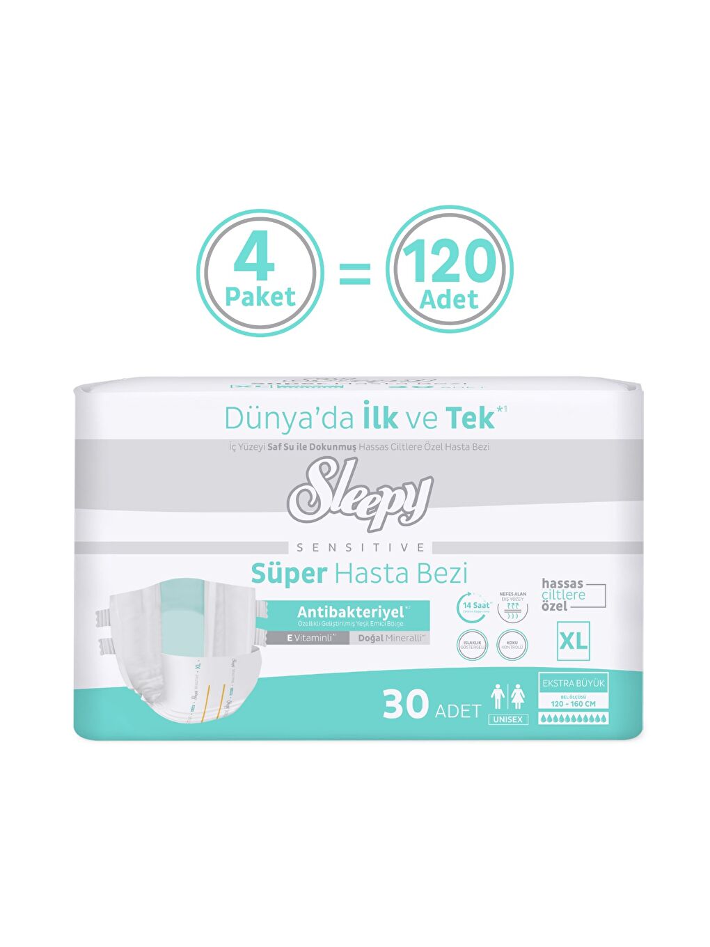 Sensitive Antibakteriyel Süper Yetişkin Hasta Bezi Xlarge 30x4 120 Adet-1