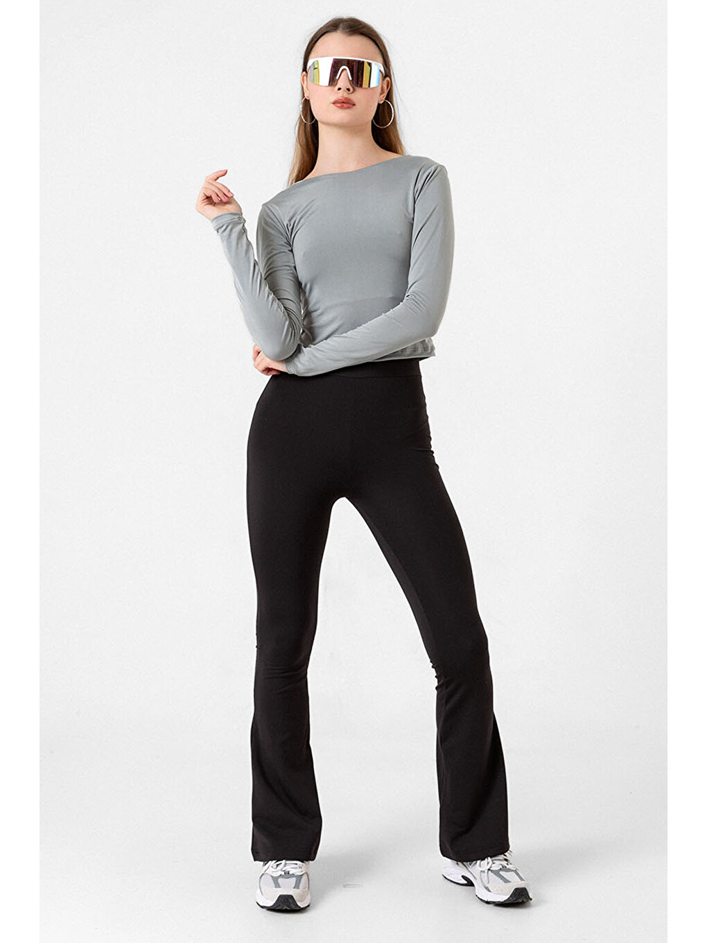 Siyah Warm bootcut geniş paça lastikli şardonlu kışlık  dalgıç  kadın pantolon-1