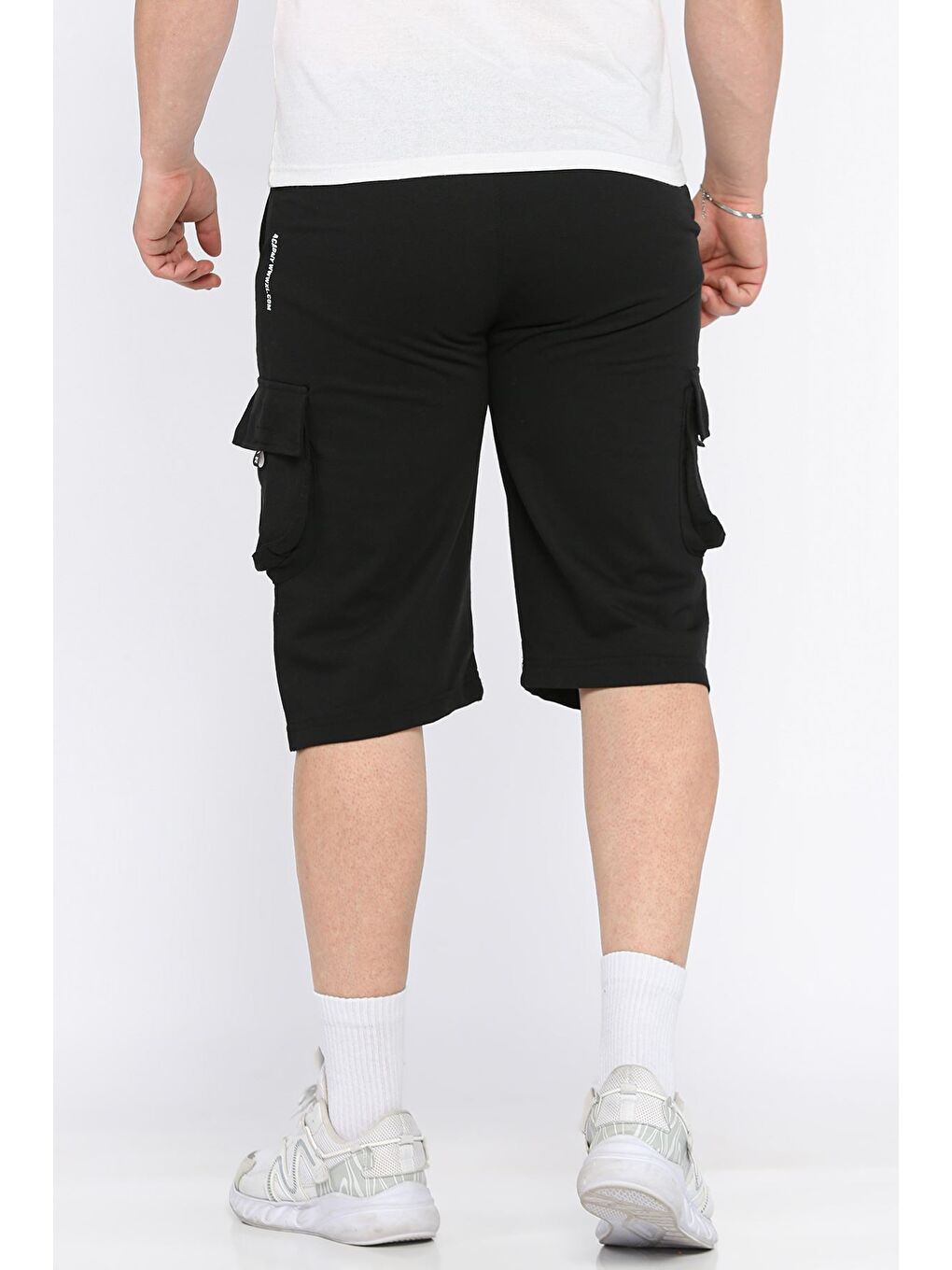 Siyah Bel Lastikli Baskılı Kargo Cep Büyük Beden Erkek Şort-2