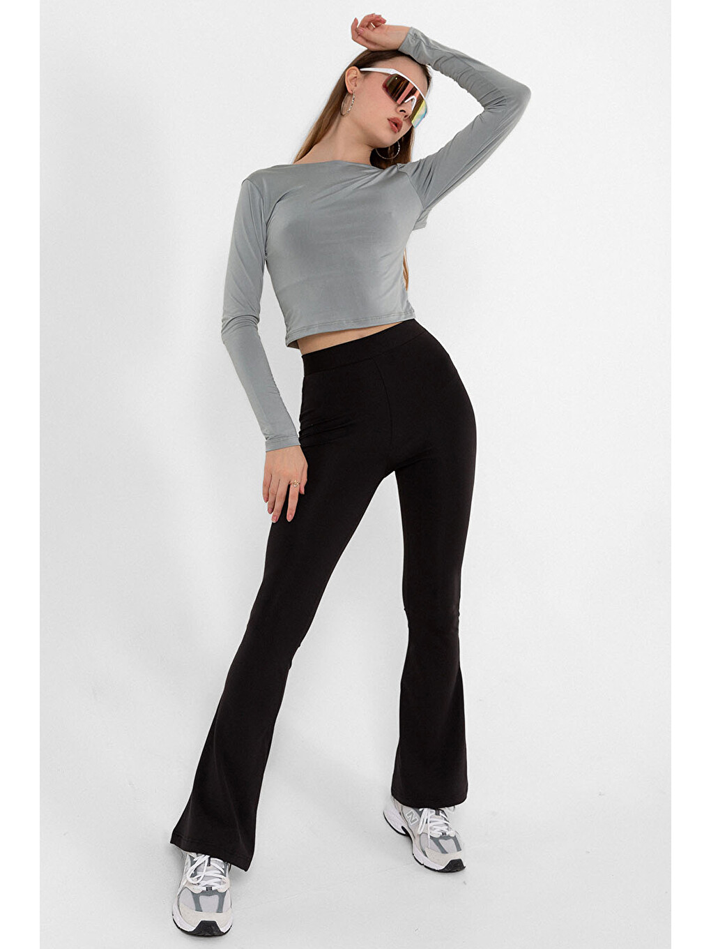 Siyah Warm bootcut geniş paça lastikli şardonlu kışlık  dalgıç  kadın pantolon-2