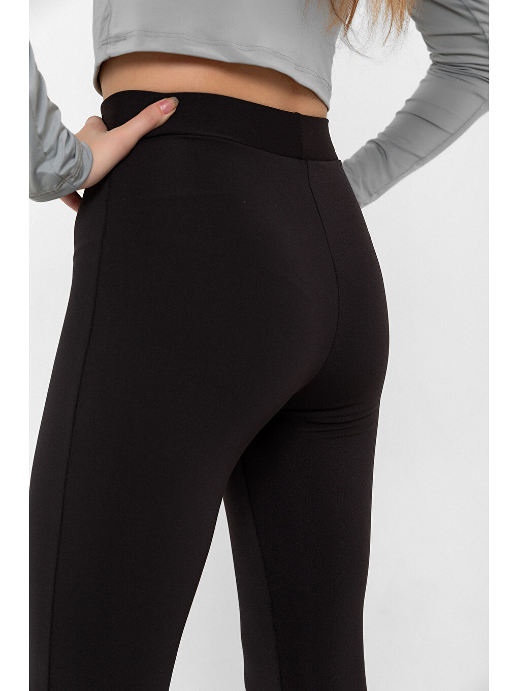 Siyah Warm bootcut geniş paça lastikli şardonlu kışlık  dalgıç  kadın pantolon-4