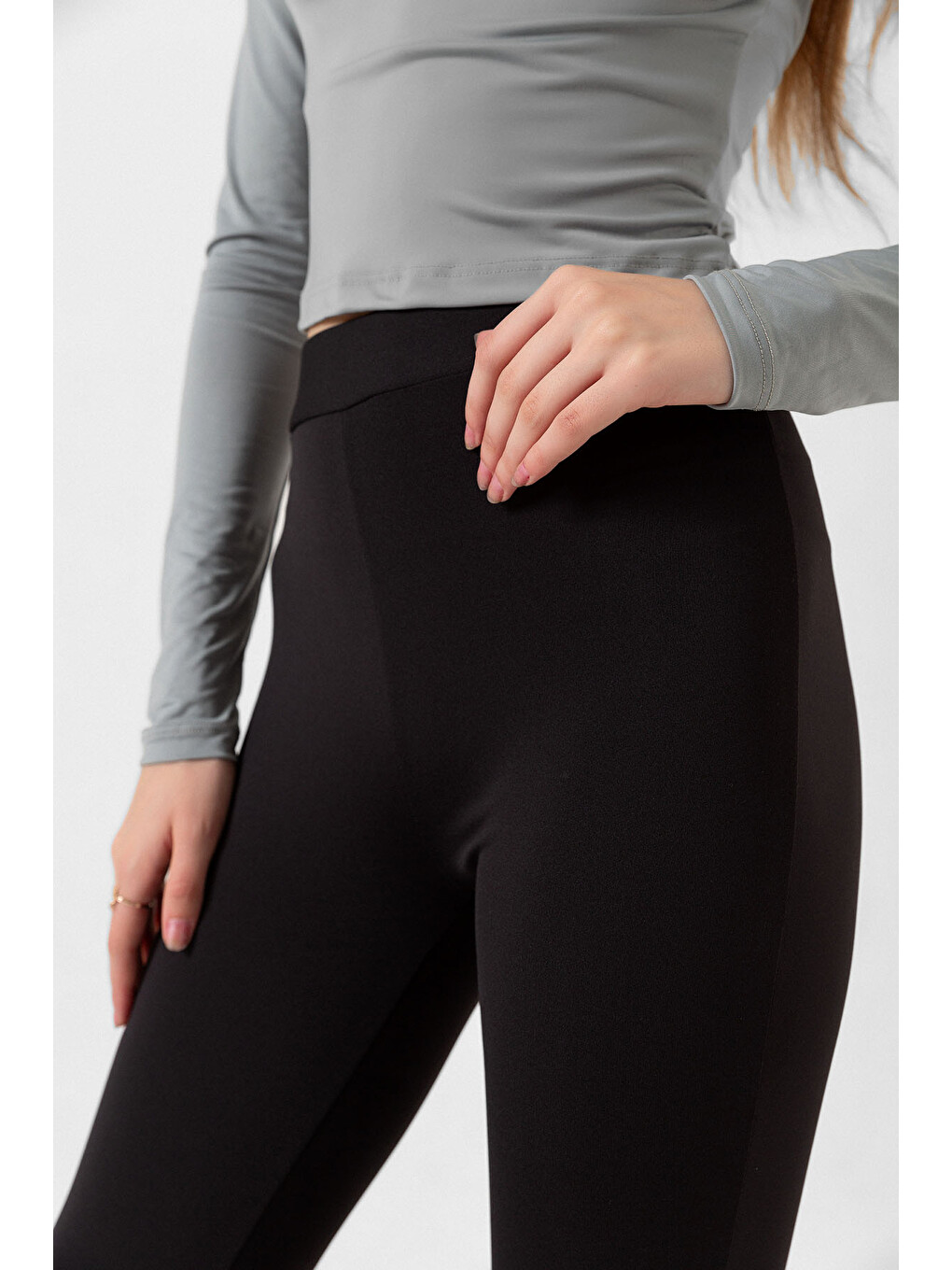 Siyah Warm bootcut geniş paça lastikli şardonlu kışlık  dalgıç  kadın pantolon-5