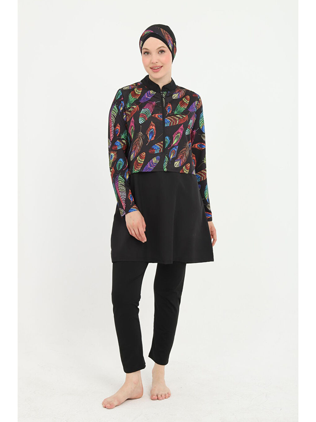 Büyük Beden Tüy Desenli Tam Kapalı Tesettür Mayo 15 Siyah04-1