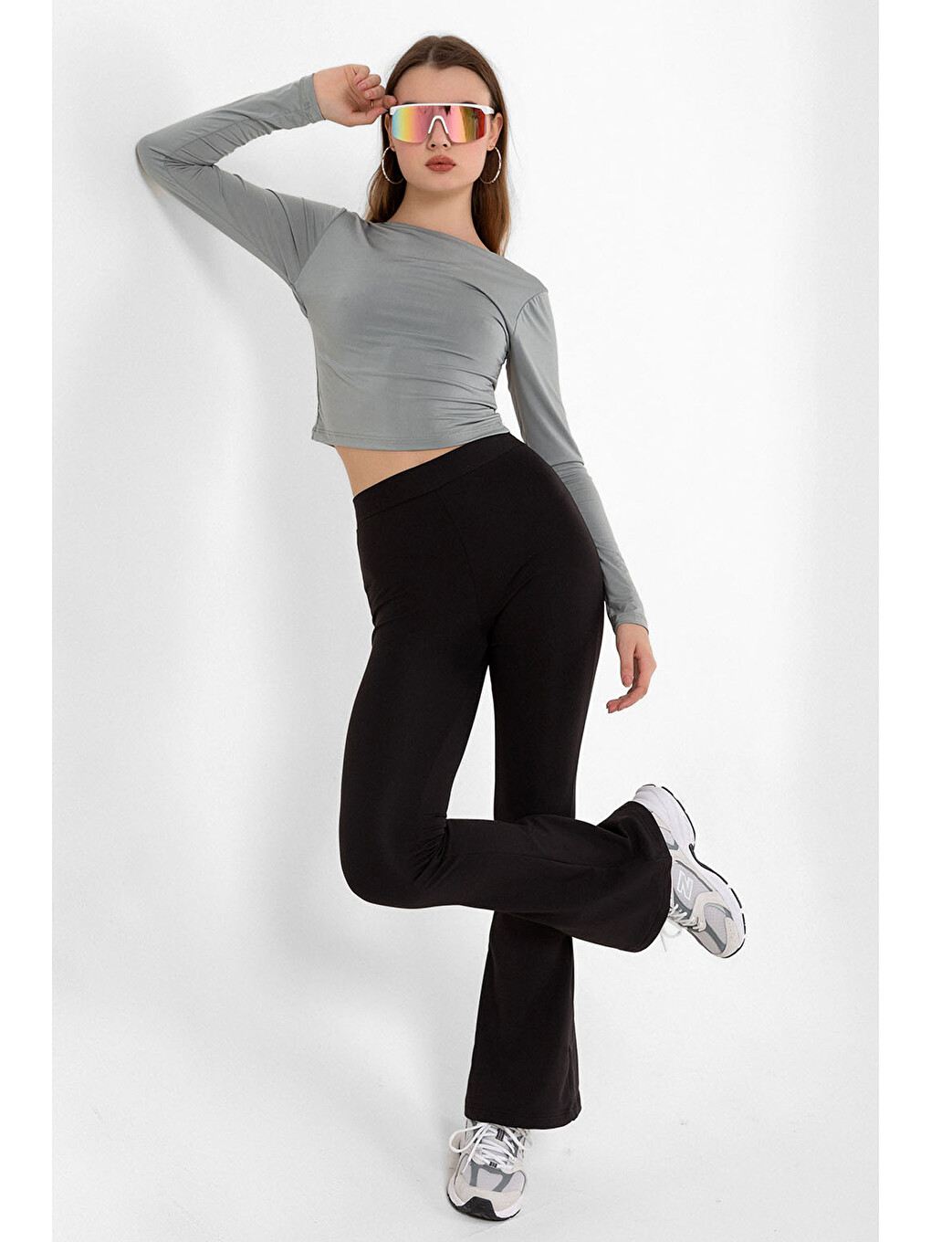 Siyah Warm bootcut geniş paça lastikli şardonlu kışlık  dalgıç  kadın pantolon-7