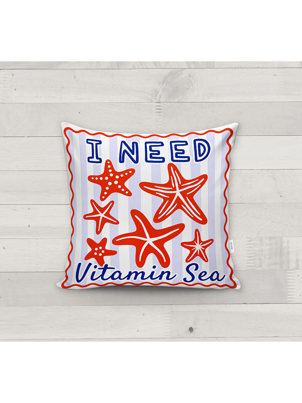 Beyaz Vitamin Sea Deniz Yıldızı Desenli Marin Dekoratif Kırlent Kılıfı Marin Dekor 43x43 Cm