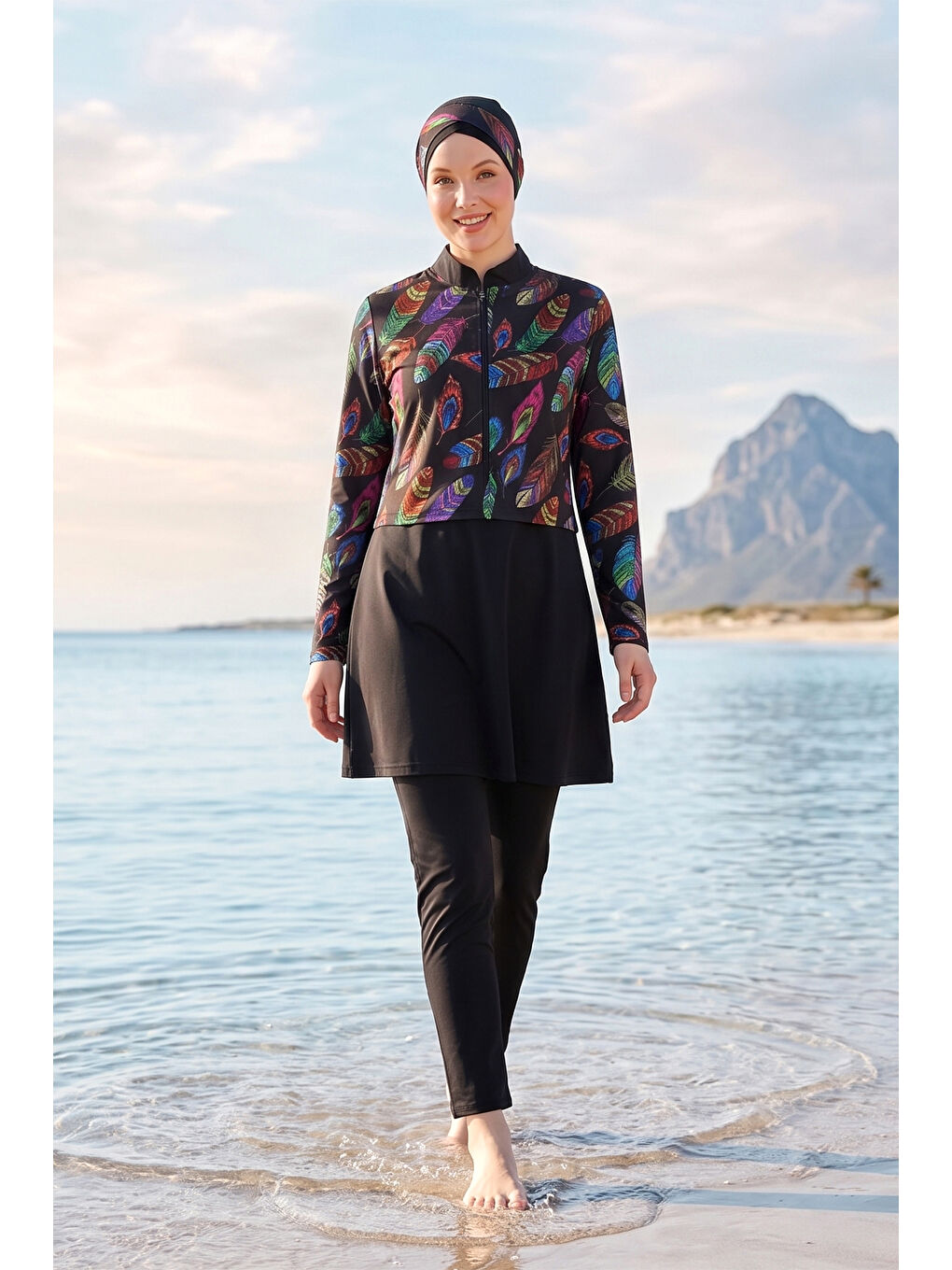Büyük Beden Tüy Desenli Tam Kapalı Tesettür Mayo 15 Siyah04-2