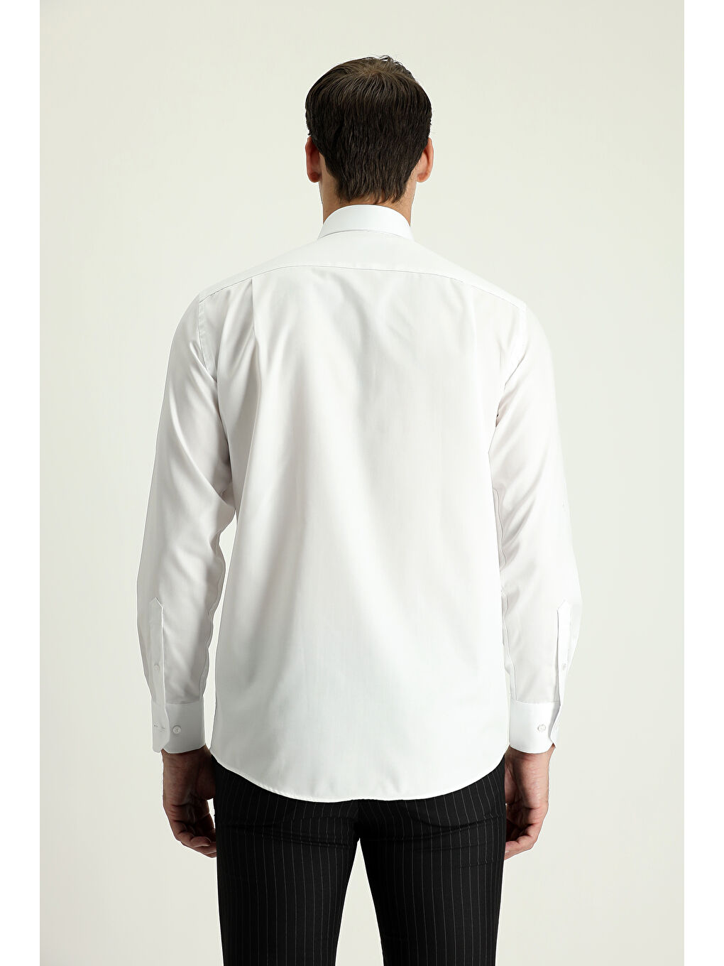 Beyaz Uzun Kol Non Iron Saten Klasik Pamuklu Büyük Beden Gömlek-2