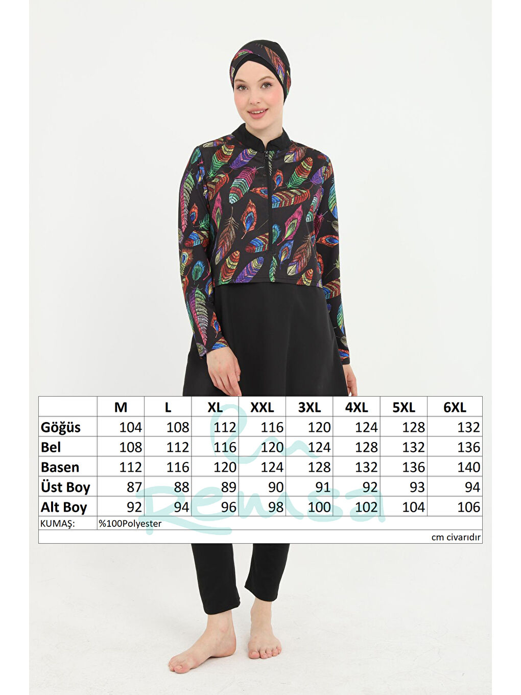 Büyük Beden Tüy Desenli Tam Kapalı Tesettür Mayo 15 Siyah04-3