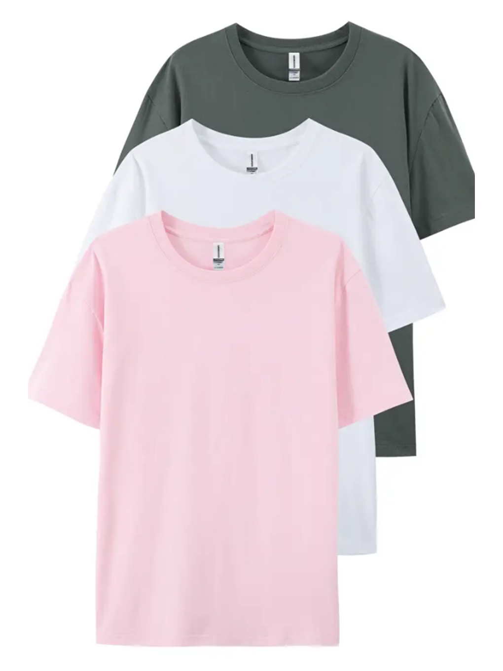 Karışık Füme Beyaz Pembe 3'lü Basic Bisiklet Yaka T-shirt