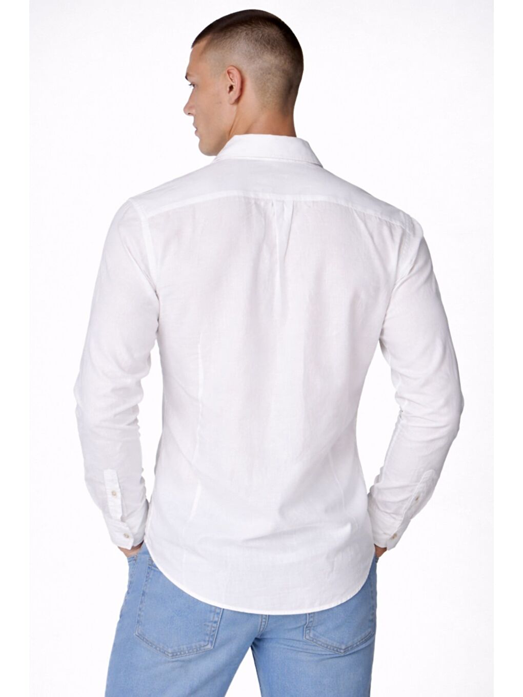 Giotelli Erkek Beyaz Dar Kesim Slim Fit Dokuma Baskılı Klasik Yaka Gömlek-3