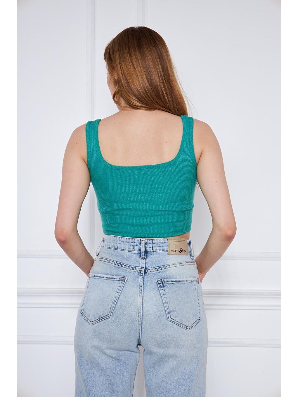 Yeşil Kadın Askılı Crop Top Bluz-5