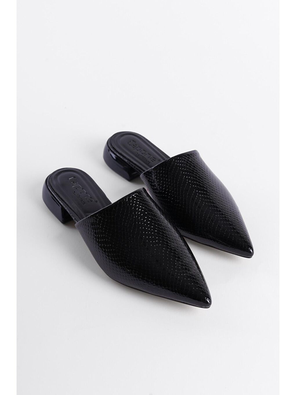 Siyah Sivri Burunlu Kısa Topuklu Kapalı Kadın Terlik