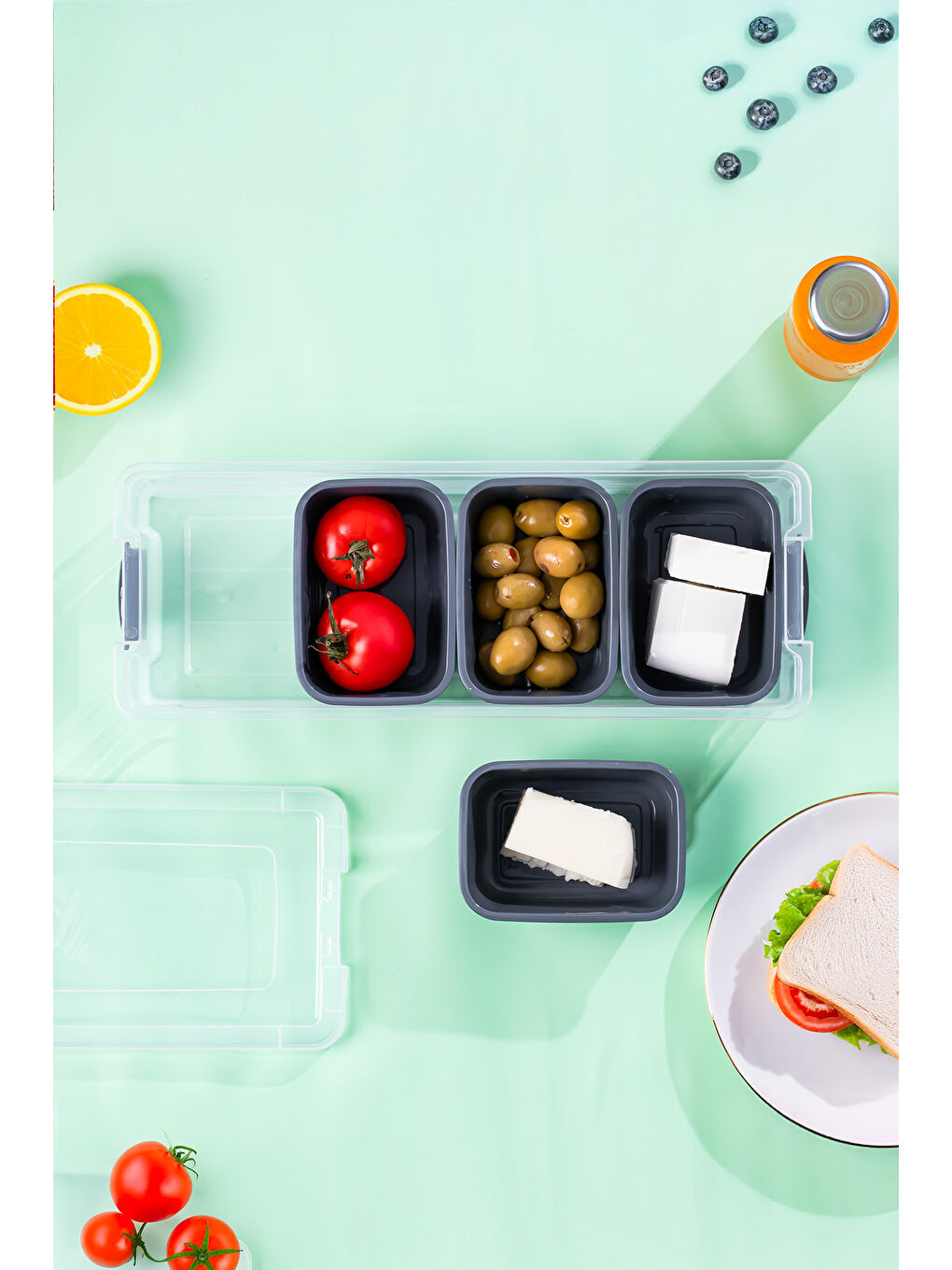 Renksiz org-457 4 bölmeli Kahvaltılık Çok Amaçlı Organizer Saklama Kabı Kapaklı Kahvaltılık Seti-1