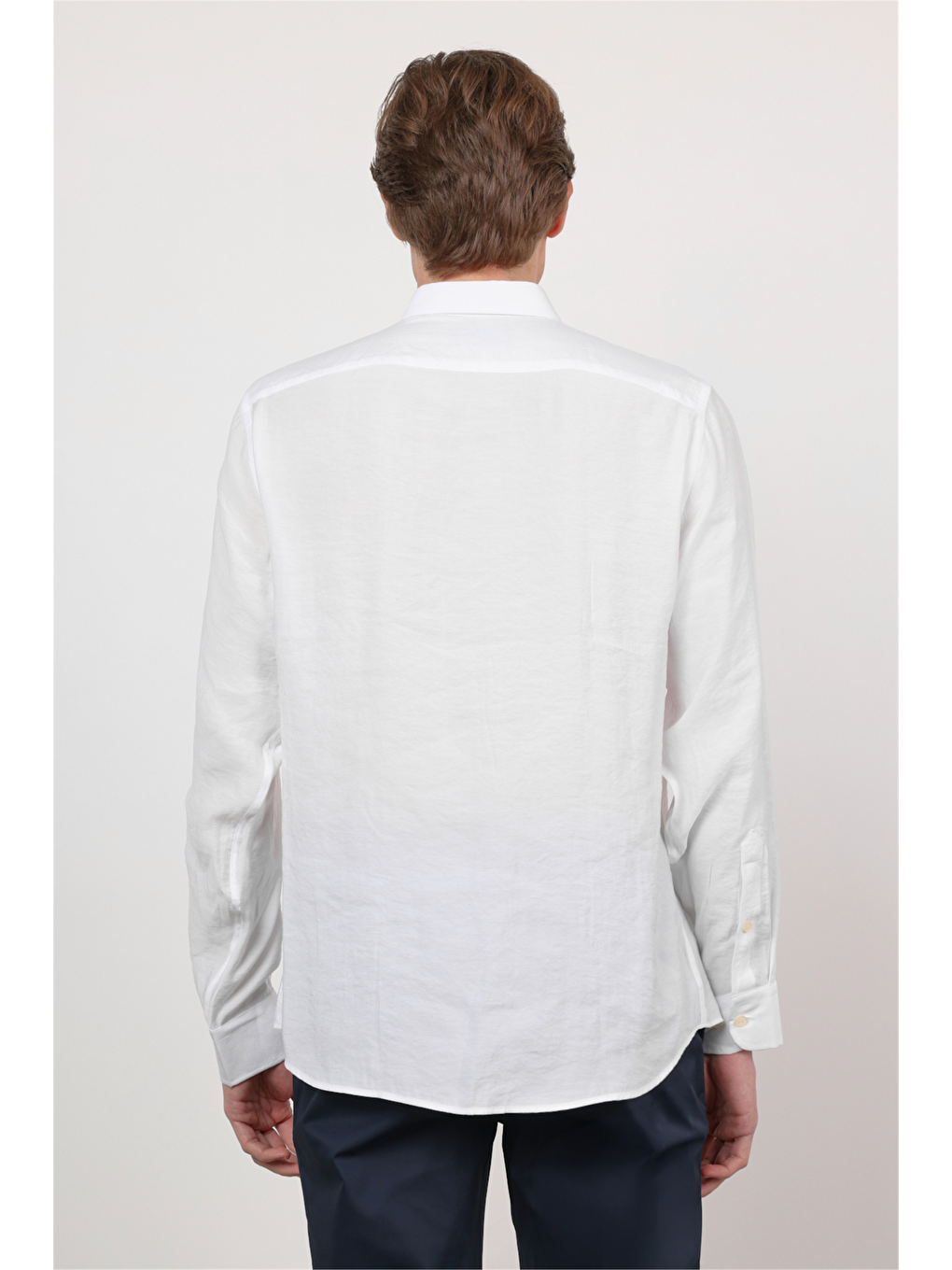 Beyaz Düğmeli Yaka Uzun Kol Cepsiz Slim Fit Modal Gömlek 1004260162-4