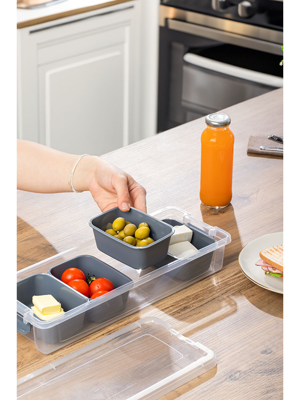 Renksiz org-457 4 bölmeli Kahvaltılık Çok Amaçlı Organizer Saklama Kabı Kapaklı Kahvaltılık Seti-2