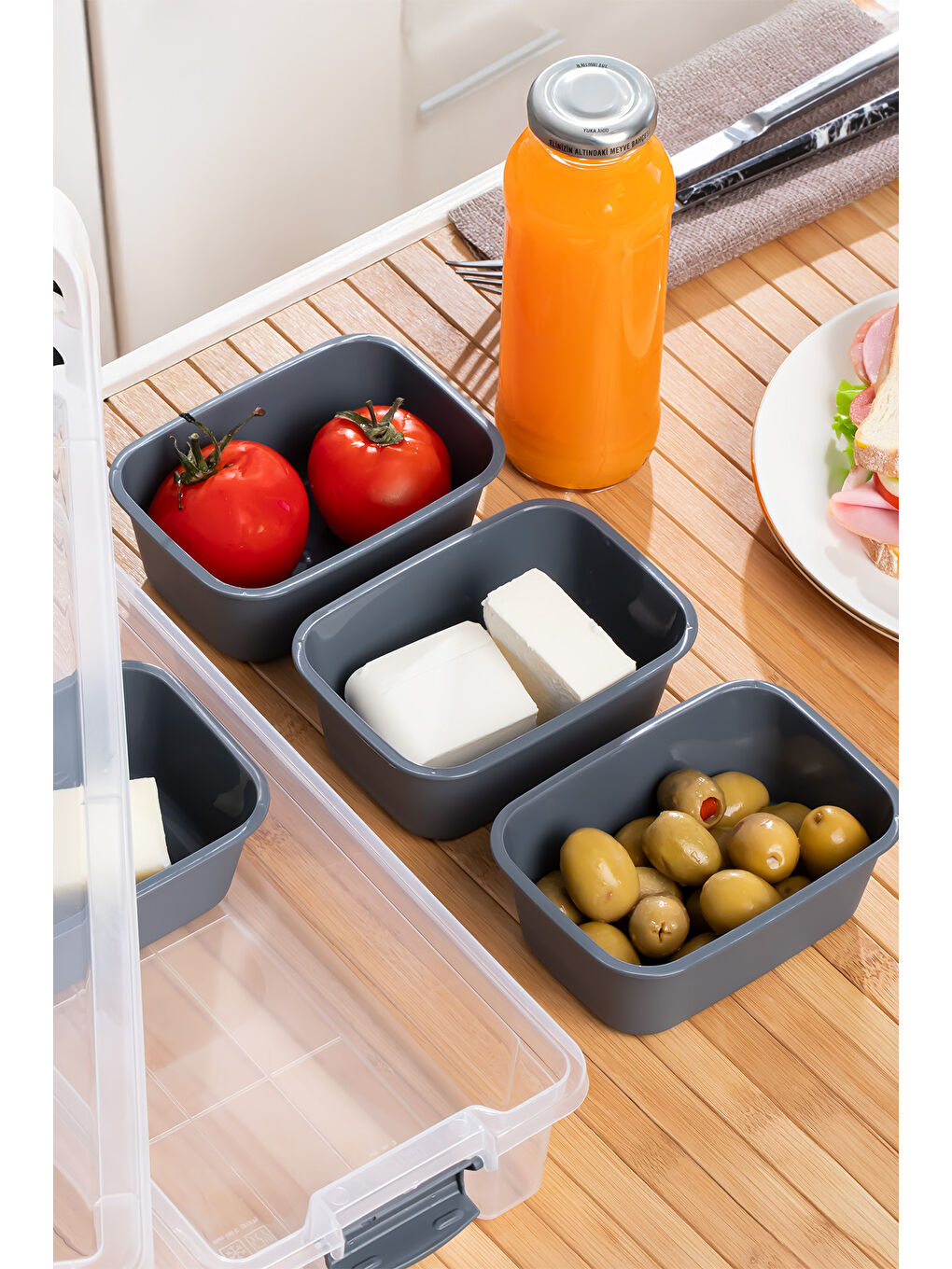 Renksiz org-457 4 bölmeli Kahvaltılık Çok Amaçlı Organizer Saklama Kabı Kapaklı Kahvaltılık Seti-3