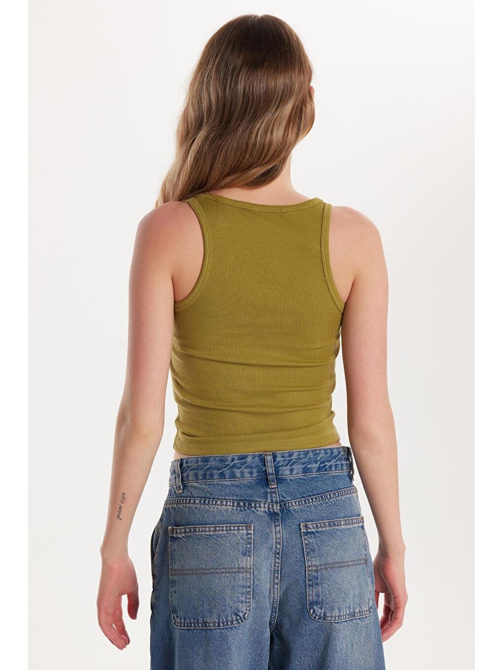 Kadın Slim Fit Dar Kesim İnce Askılı U Yaka Yeşil Body Atlet-4