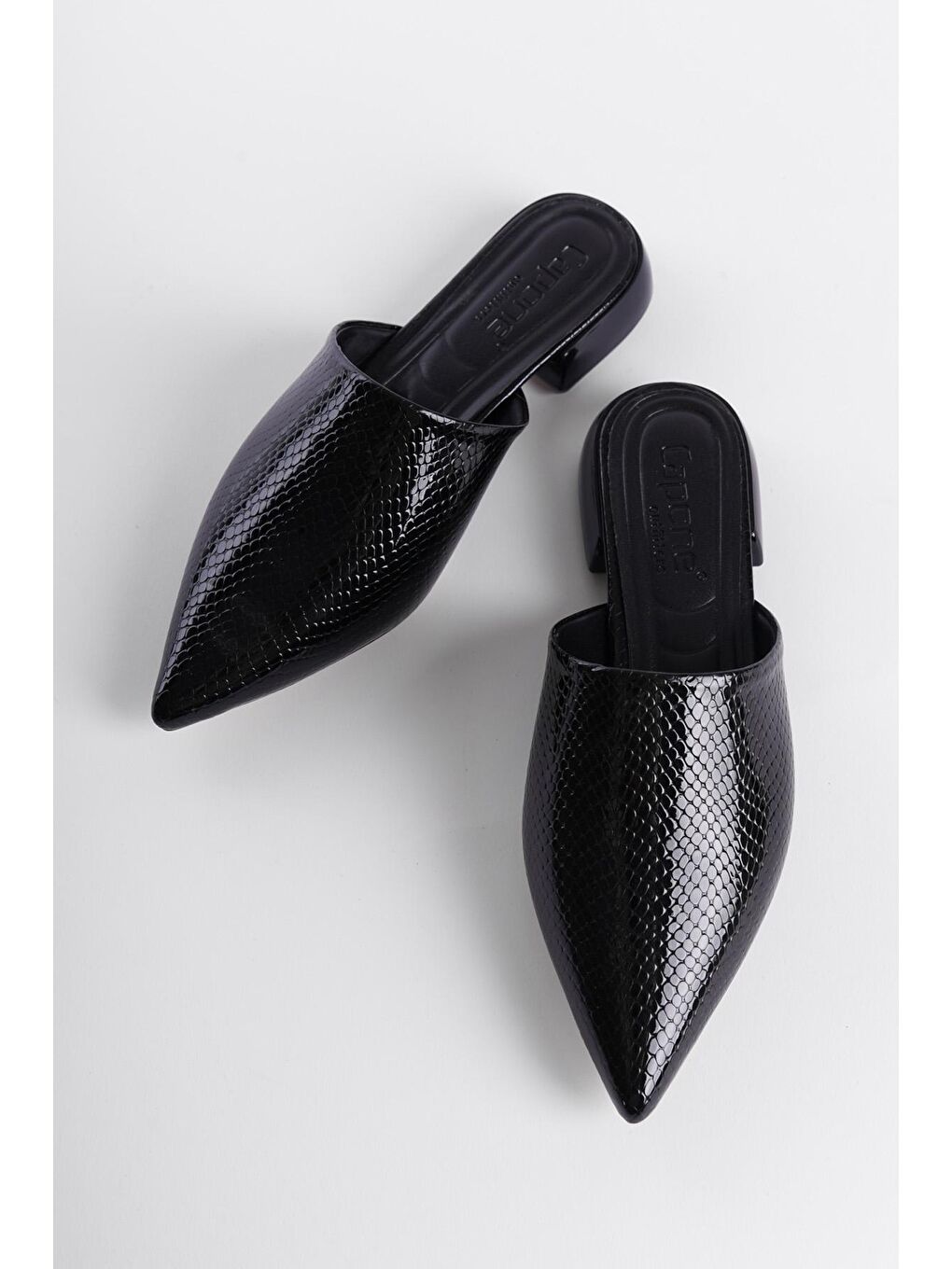 Siyah Sivri Burunlu Kısa Topuklu Kapalı Kadın Terlik-3